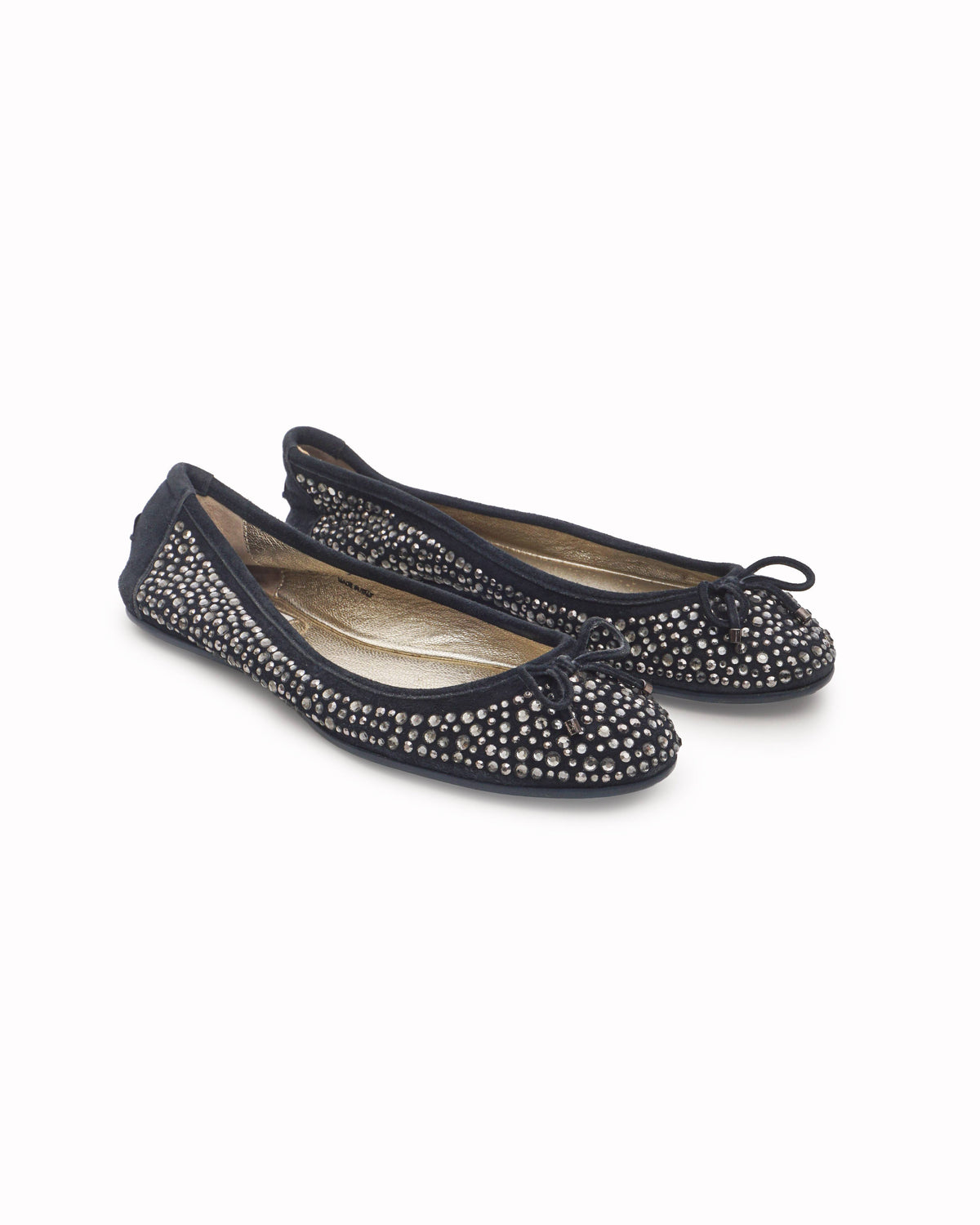 Jimmy Choo Navy Blue Suede Crystal Embellished Ballet Flats