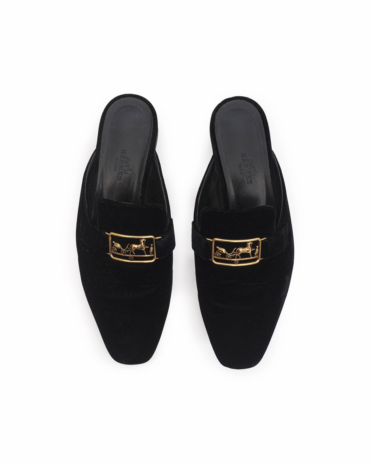 Hermès Black Velvet Trocadero Mules