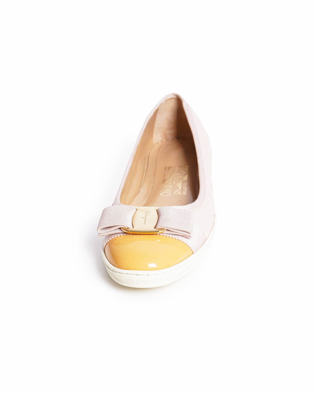 Salvatore Ferragamo Blush Pink Quilted Rufina Vara Bow Ballet Flats