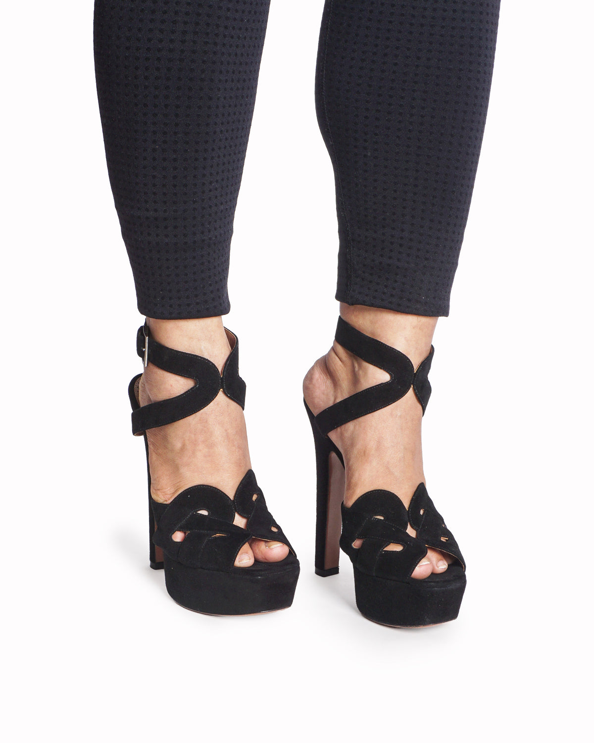 Alaïa Black Suede Platform Cut-Out Heeled Sandals