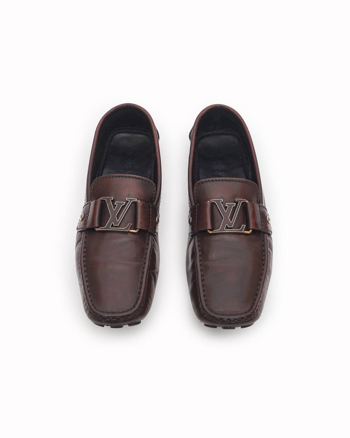 Louis Vuitton Dark Brown Burnished Leather Monte Carlo Loafers