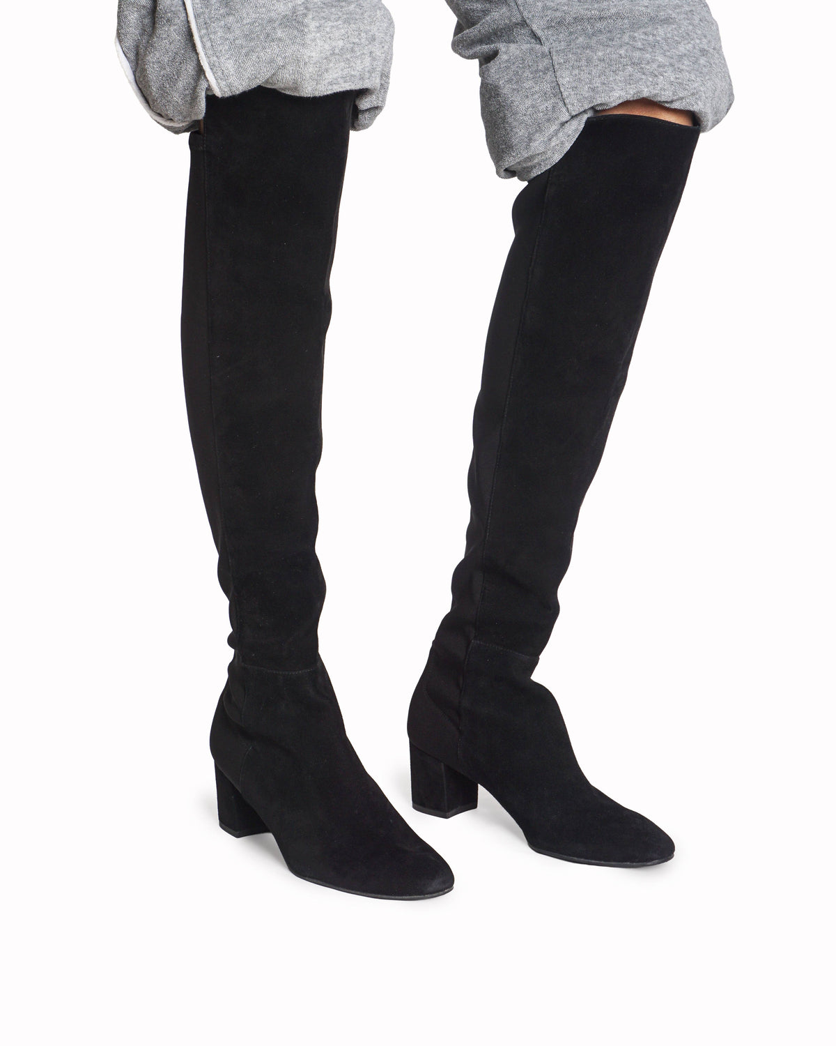 Stuart Weitzman Lowland Black Stretch Suede Boots