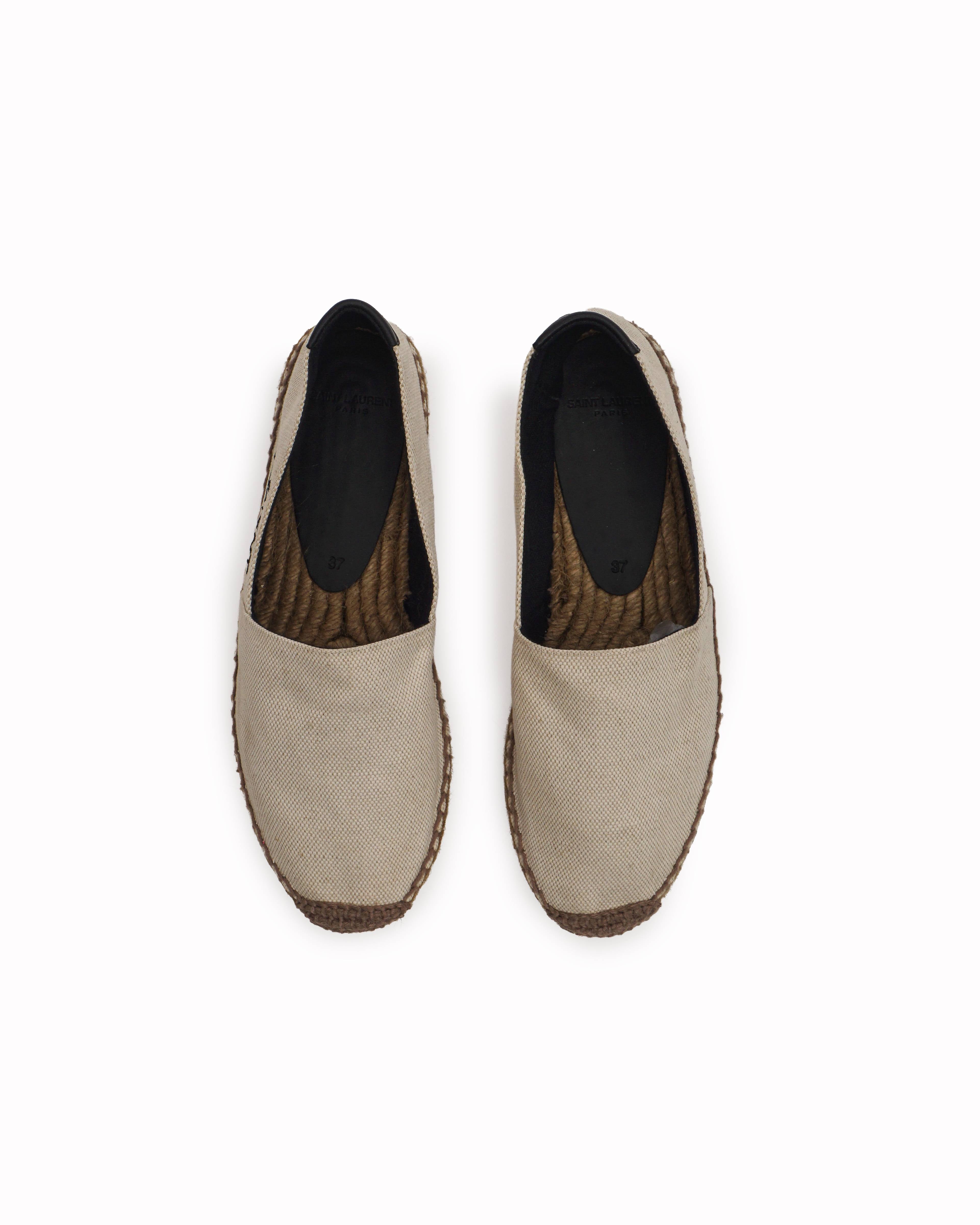 Saint Laurent Cream Canvas Embroidered Logo Espadrilles