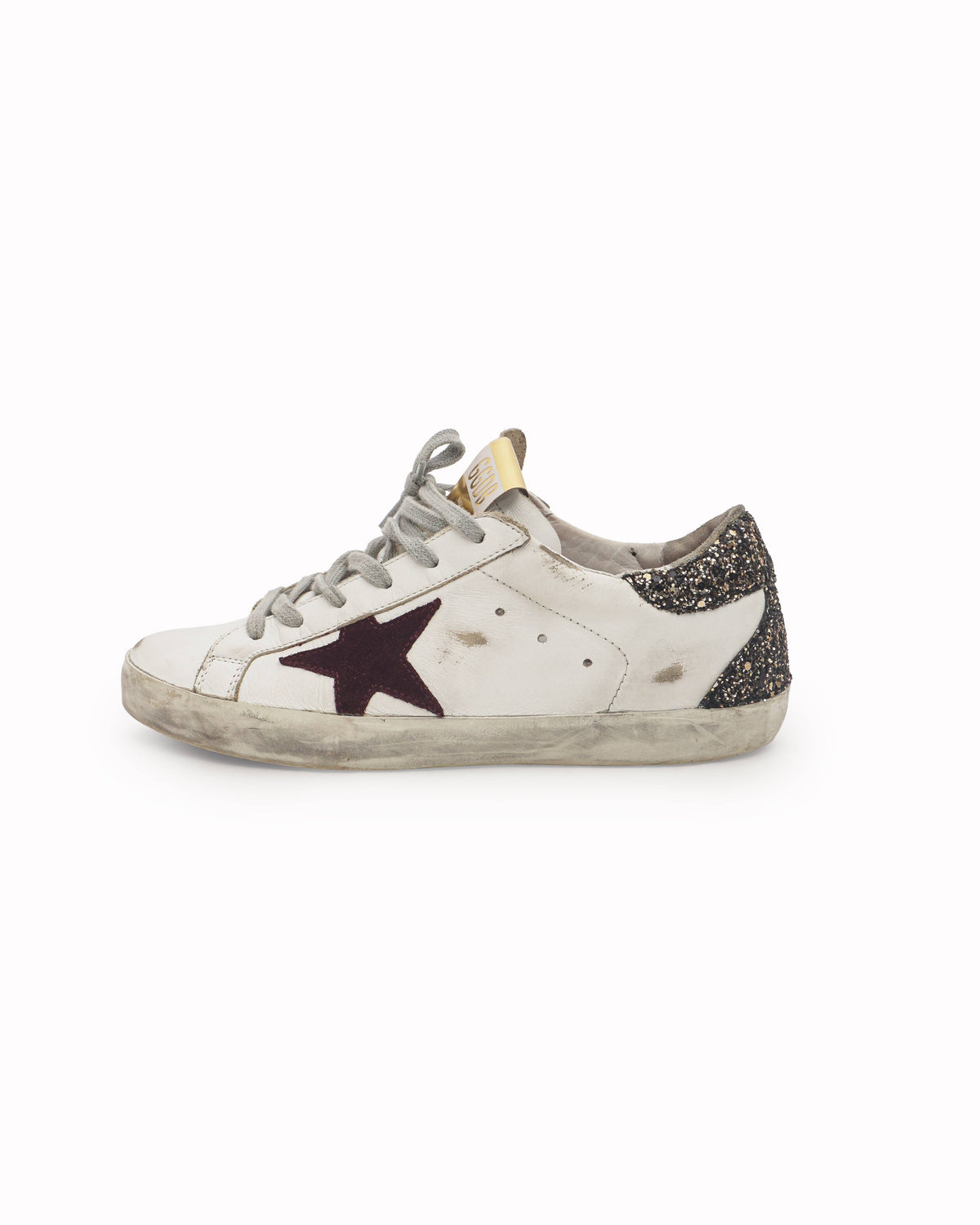 Golden Goose White Leather Superstar Sneakers Burgundy Star