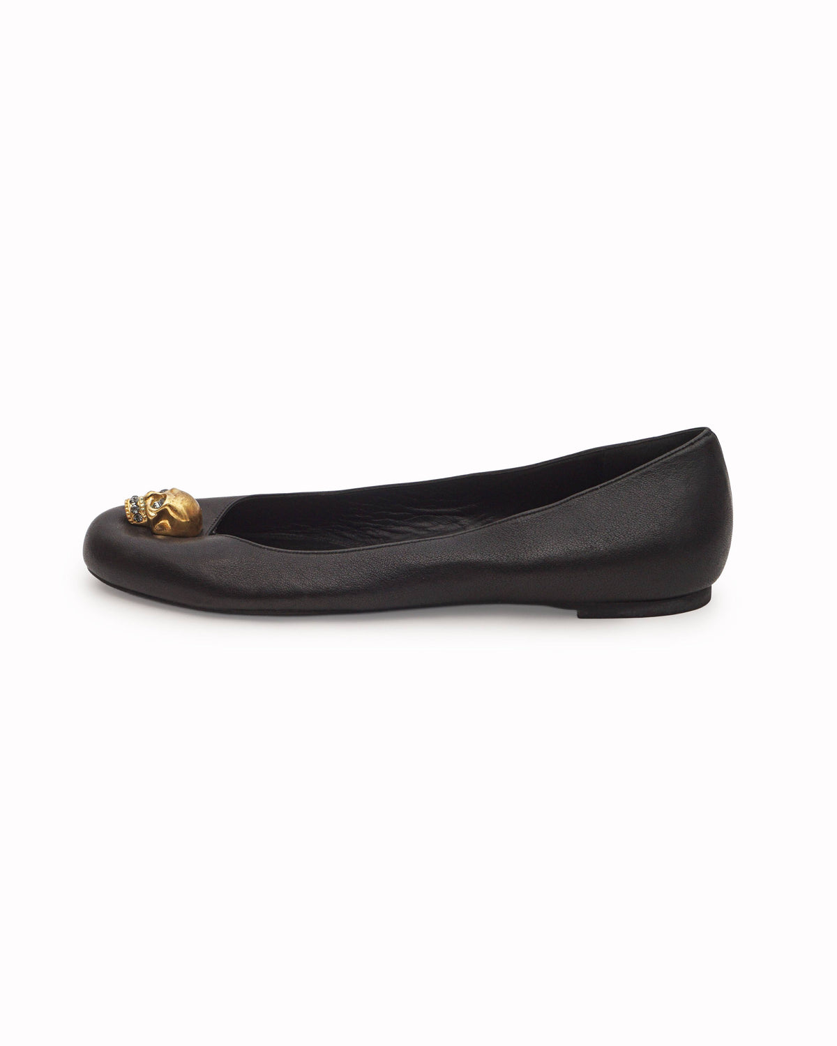 Alexander McQueen Black Leather Gold Skull Ballet Flats
