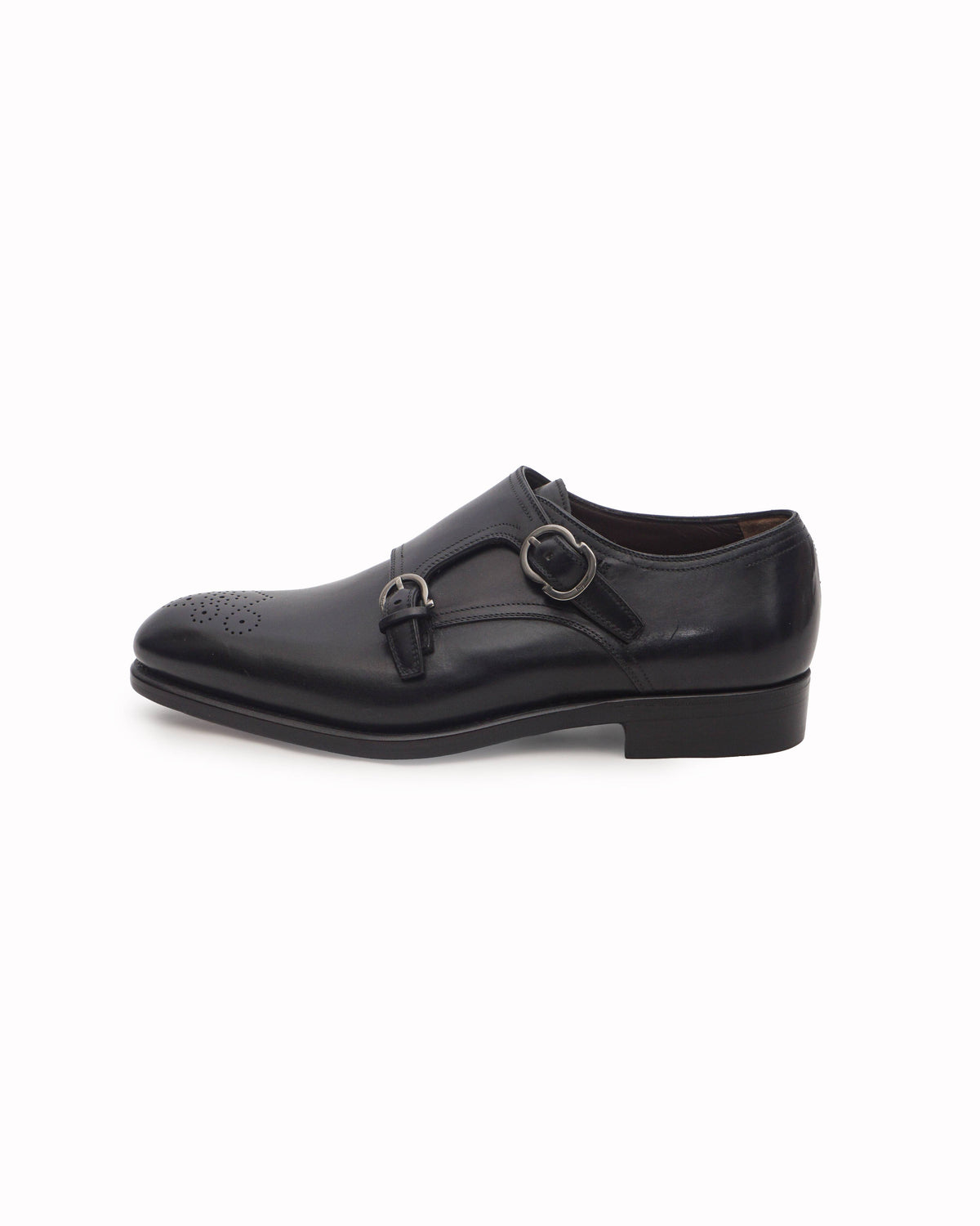 Salvatore Ferragamo Black Leather Double Monk Strap Shoes