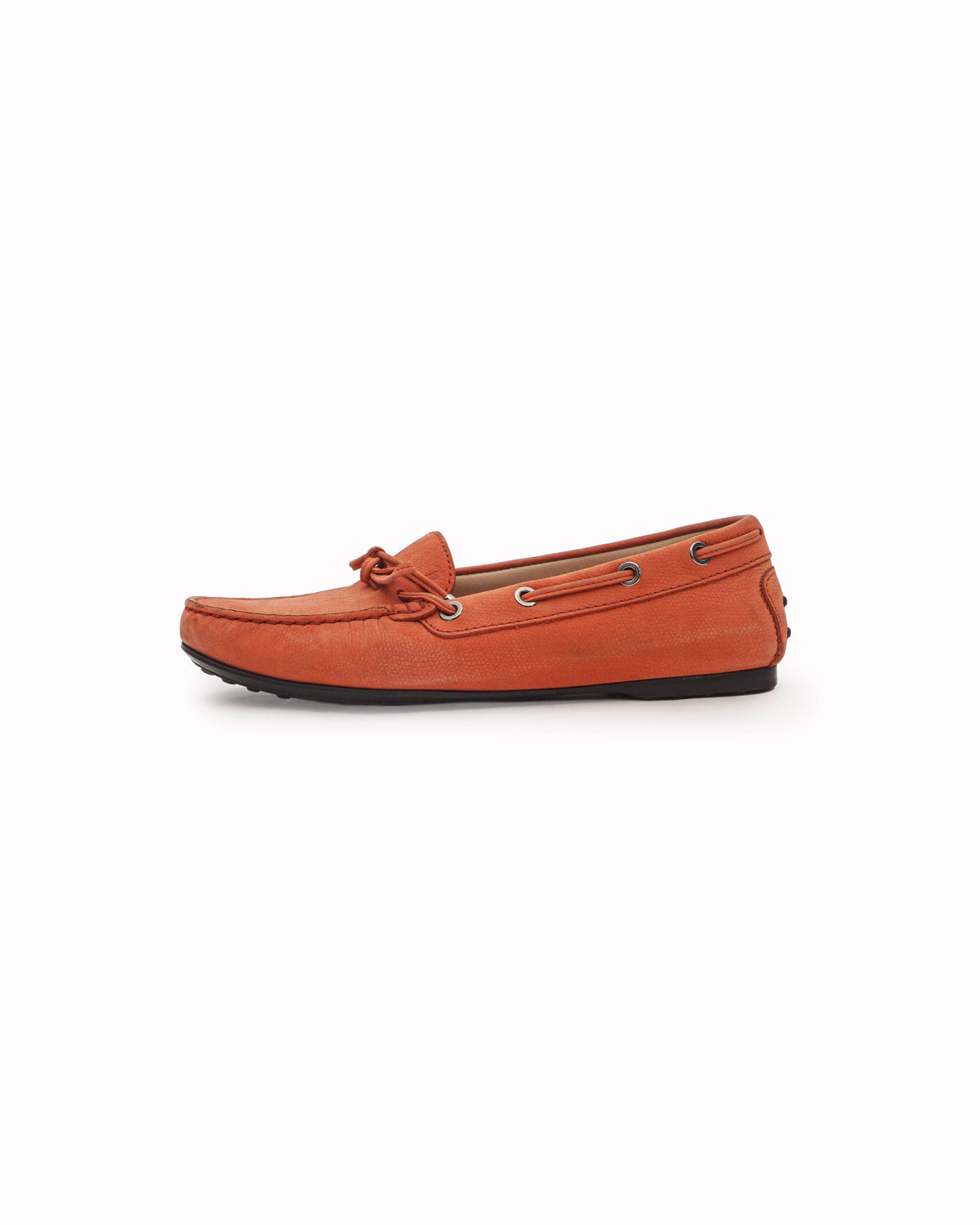 Tod's Coral Pink Leather Gommino Bow Driving Loafers