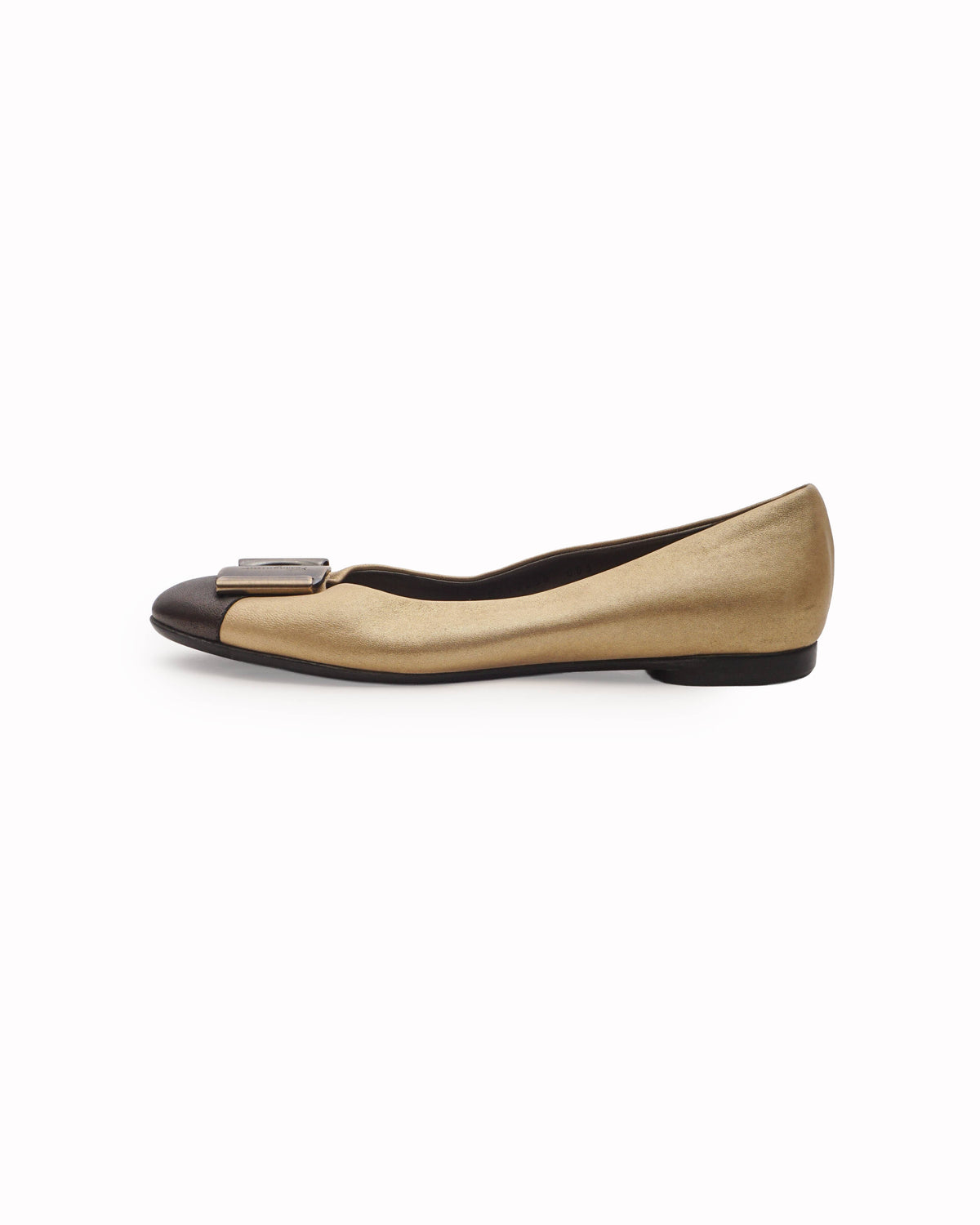 Salvatore Ferragamo Metallic Gold Leather Cap Toe Ballet Flats