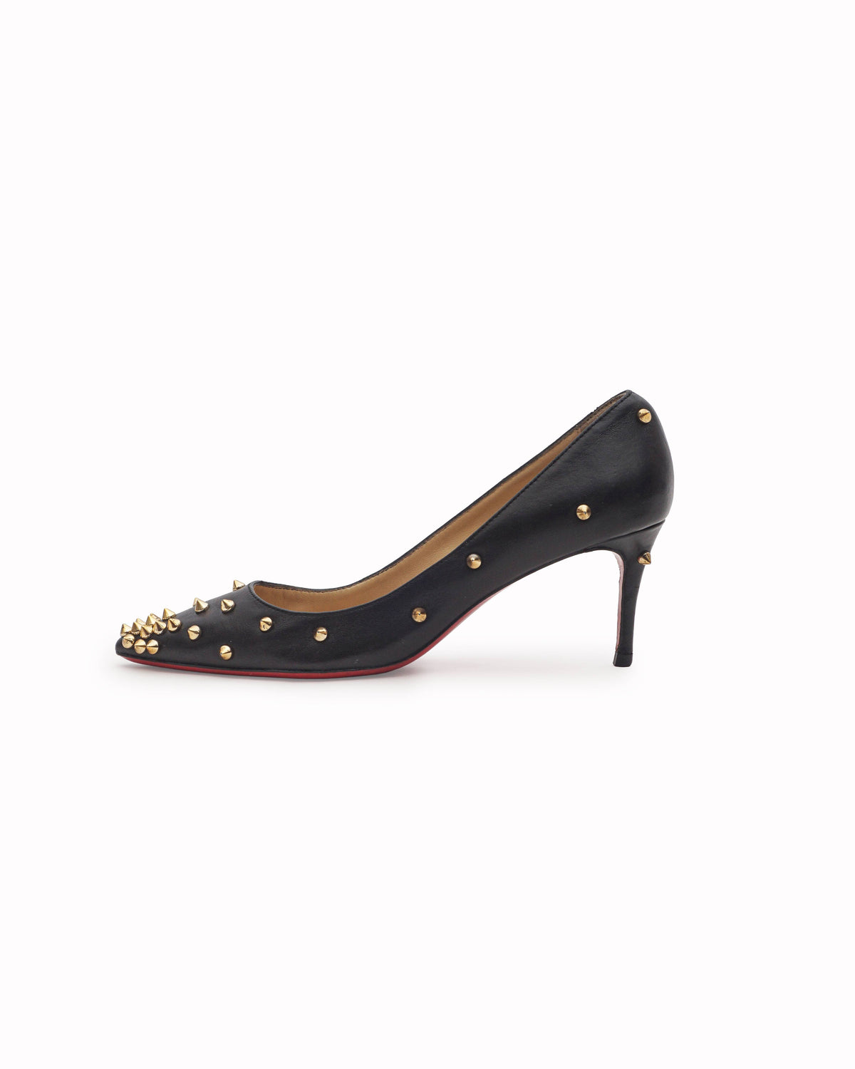 Christian Louboutin Black Leather Gold Pigalle Spikes Pumps