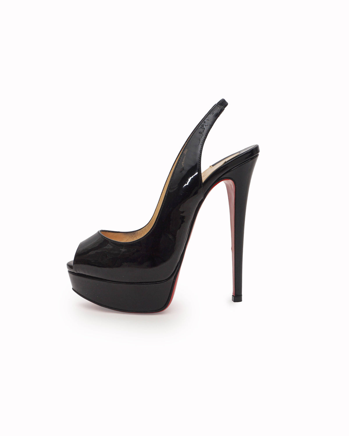 Christian Louboutin Black Patent Leather Peep-Toe Slingback Platform Pump Heels