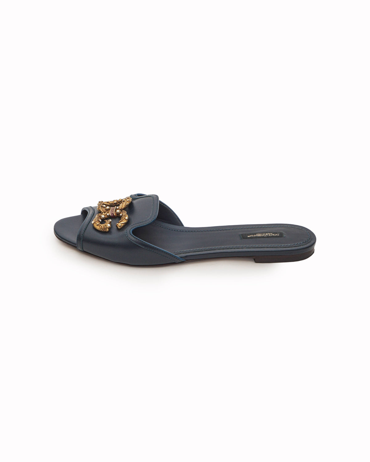Dolce & Gabbana Ornate DG Logo Embellished Leather Flat Slide