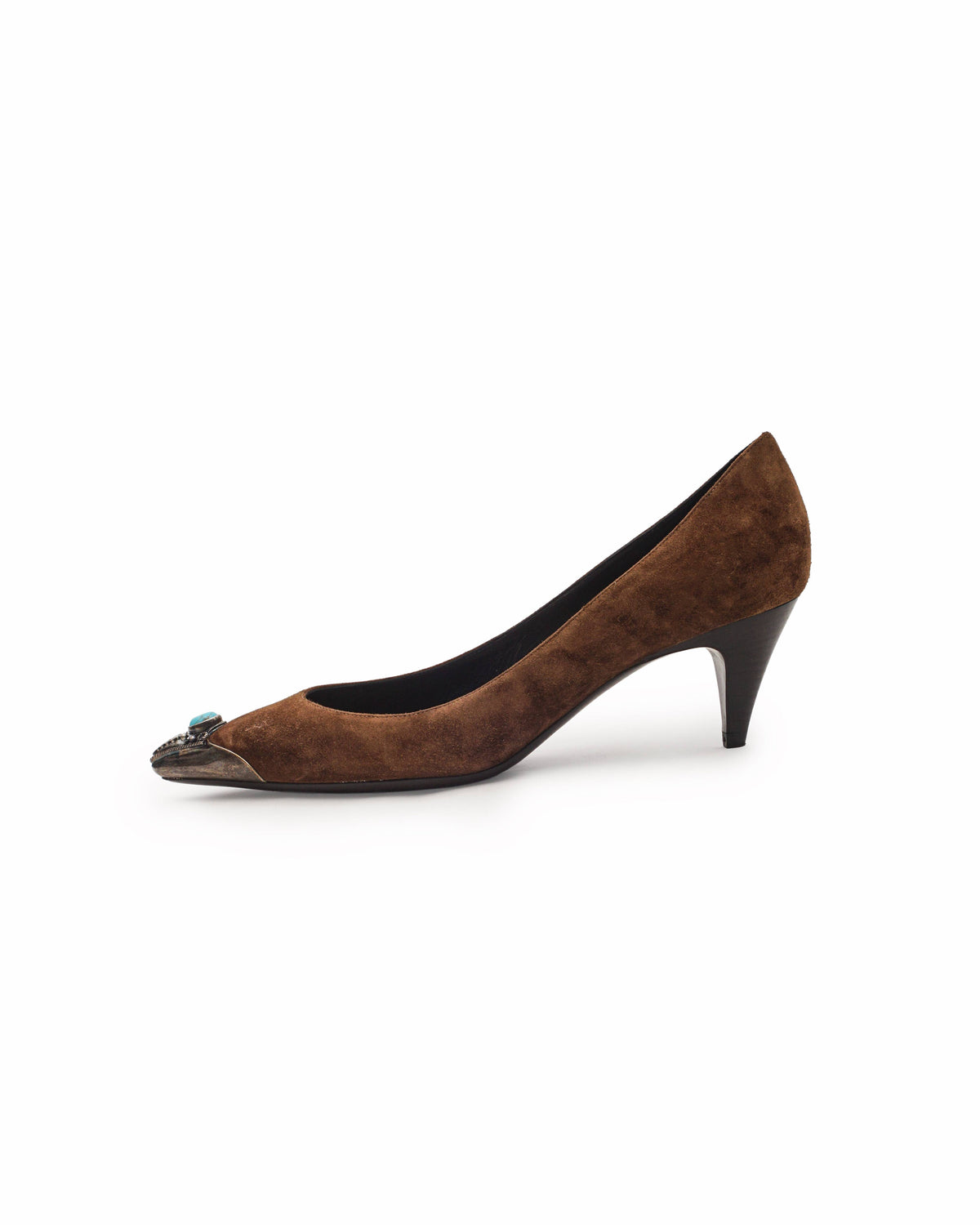 Saint Laurent Zoe Brown Suede Western Metal-Toe Pumps