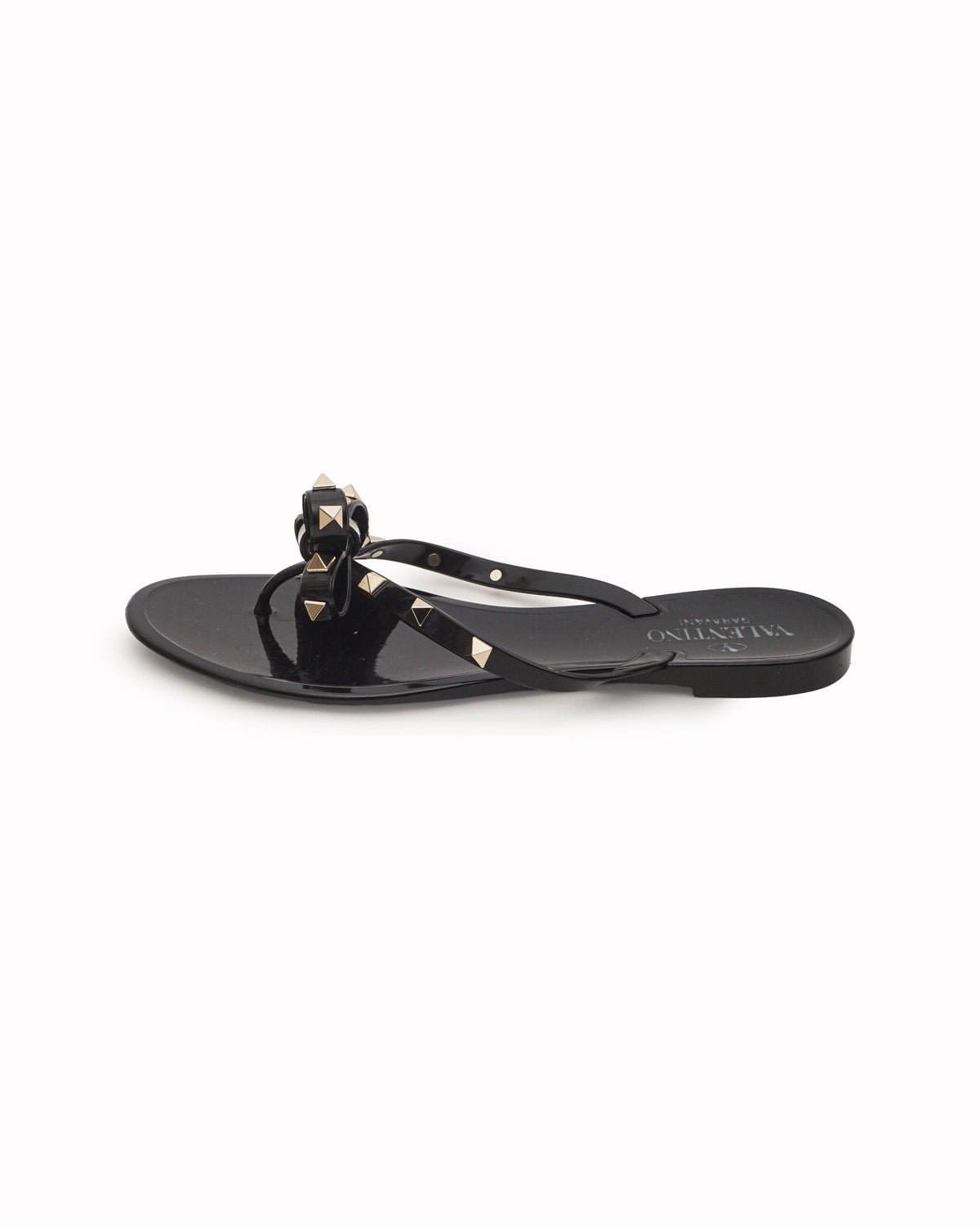 Valentino Garavani Black Rockstud Bow Rubber Sandals
