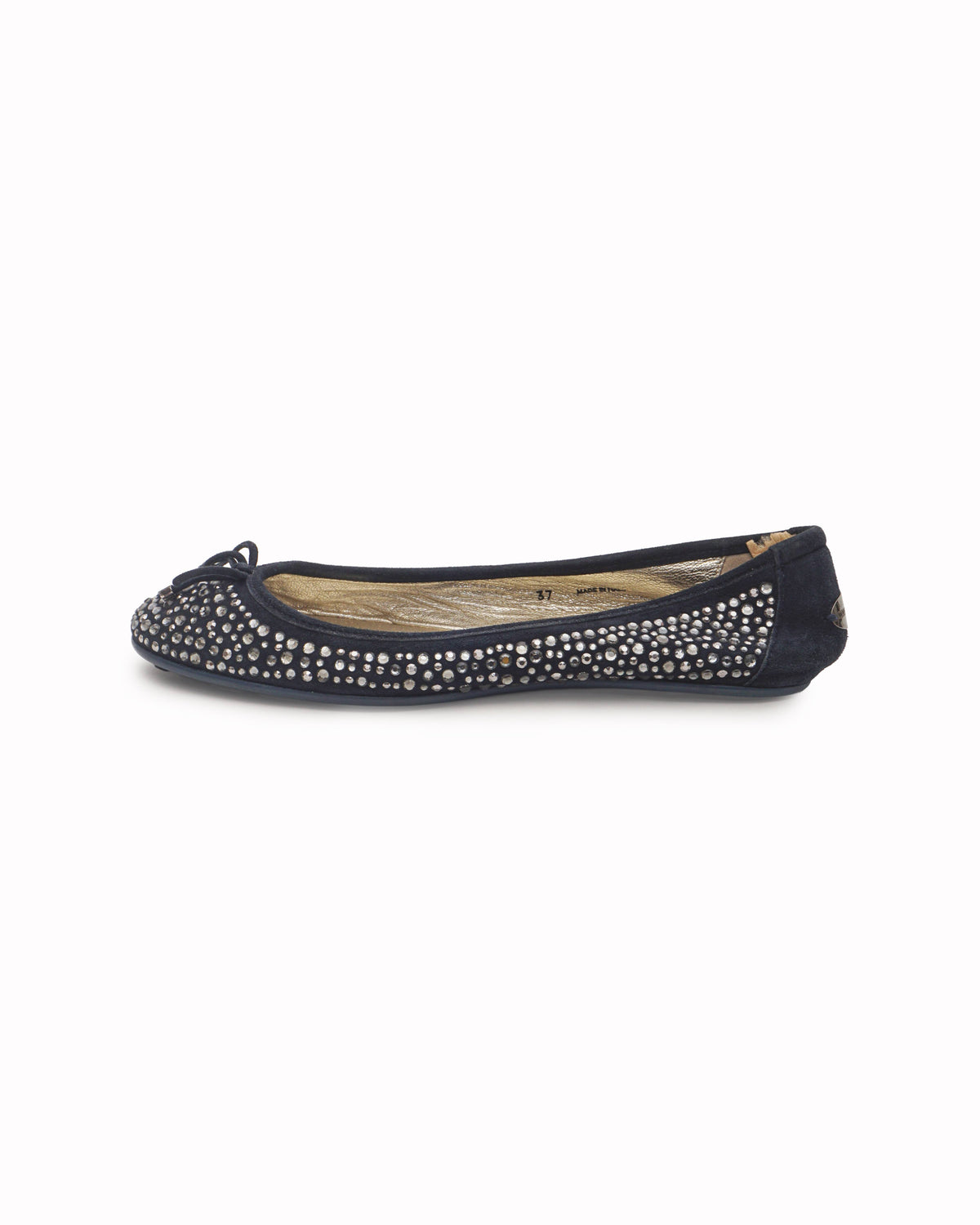 Jimmy Choo Navy Blue Suede Crystal Embellished Ballet Flats