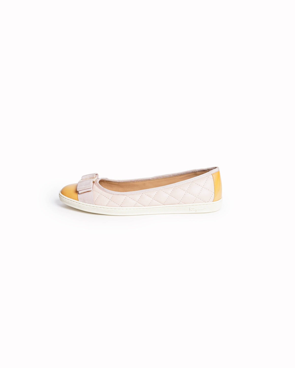 Salvatore Ferragamo Blush Pink Quilted Rufina Vara Bow Ballet Flats