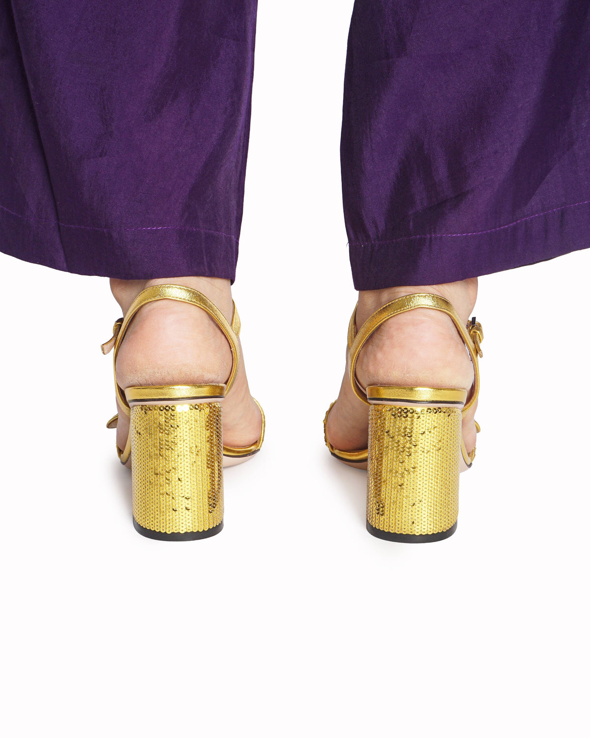Gucci Yellow Sequin GG Marmont Block Heel Sandals