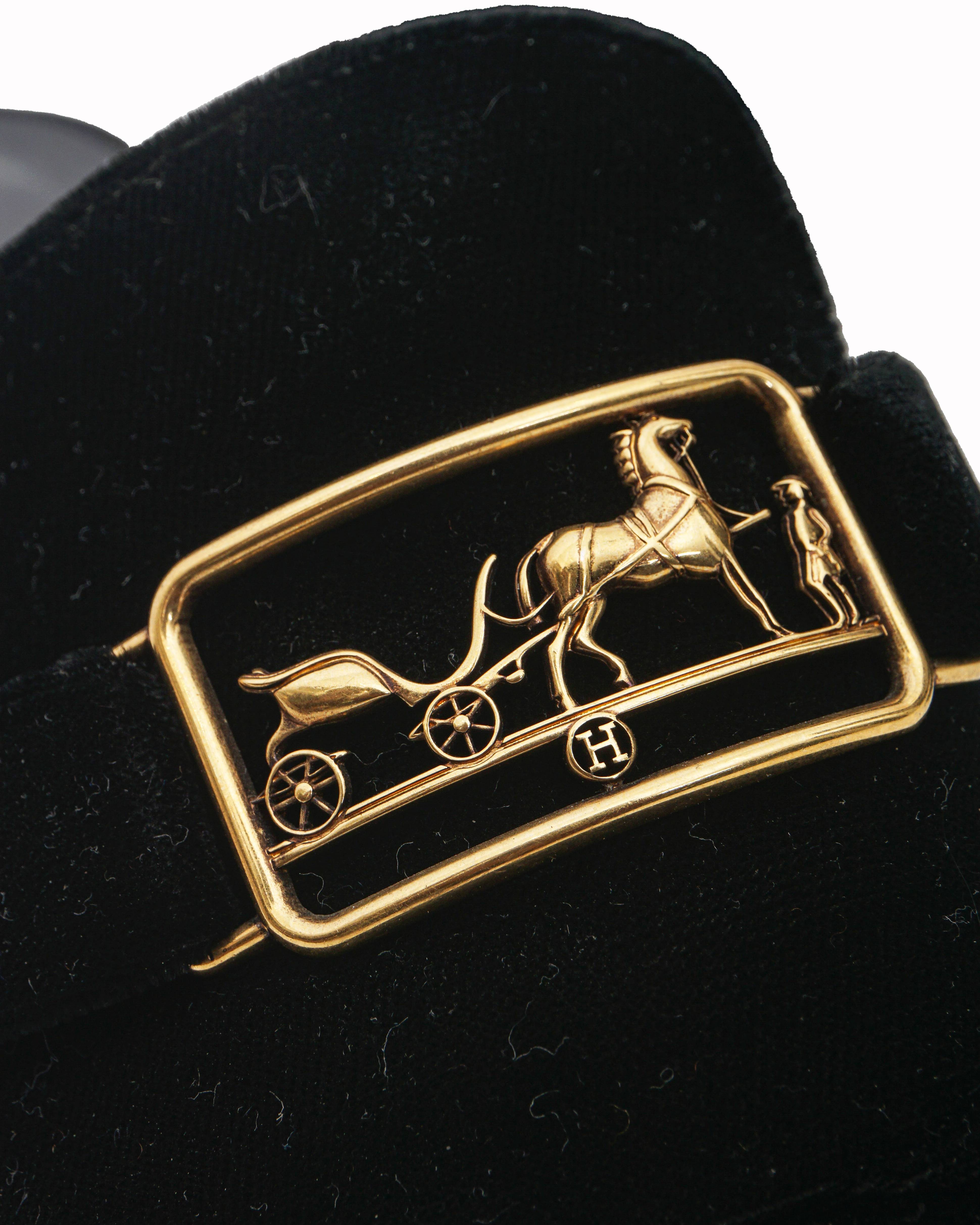 Hermès Black Velvet Trocadero Mules