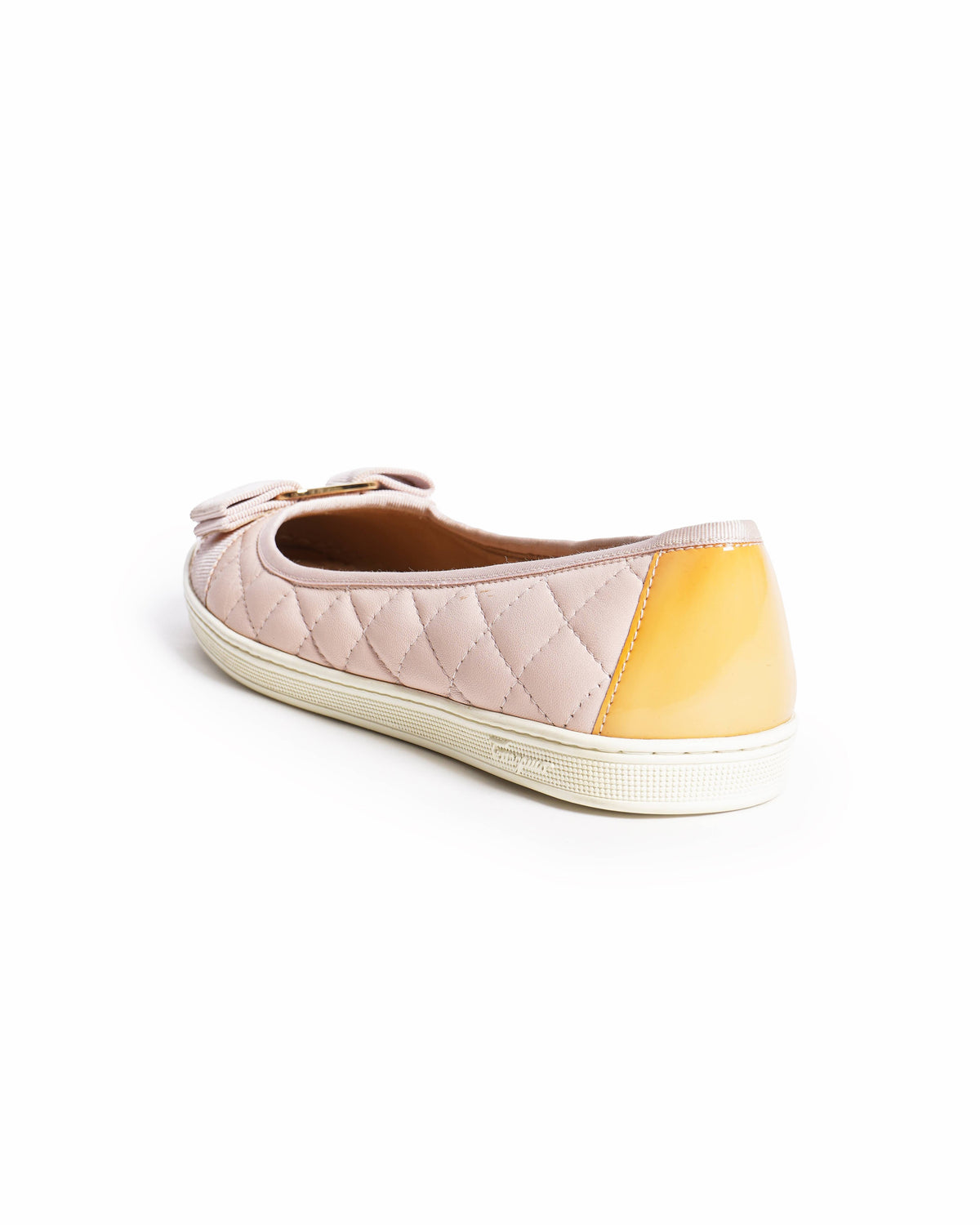Salvatore Ferragamo Blush Pink Quilted Rufina Vara Bow Ballet Flats