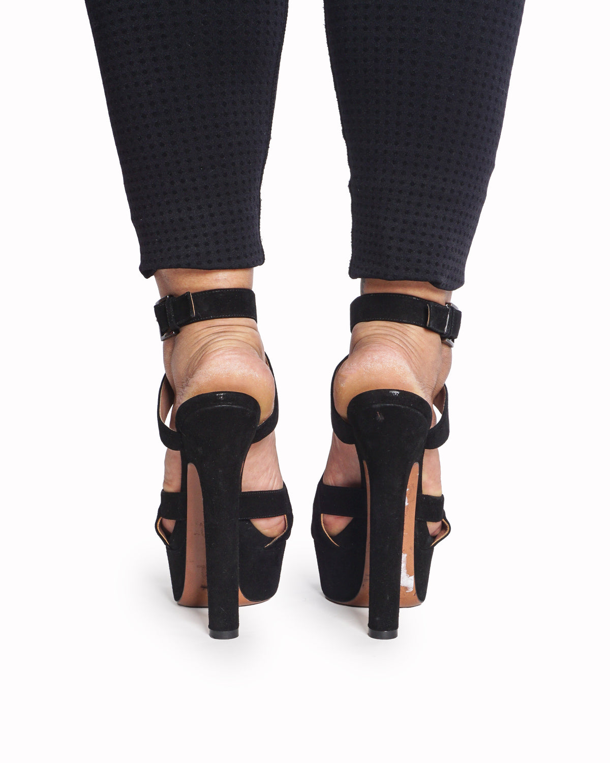 Alaïa Black Suede Platform Cut-Out Heeled Sandals