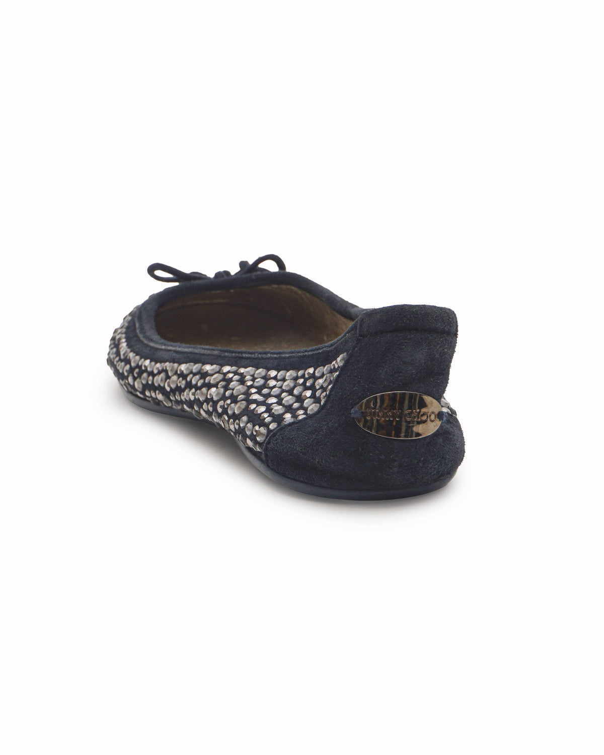 Jimmy Choo Navy Blue Suede Crystal Embellished Ballet Flats