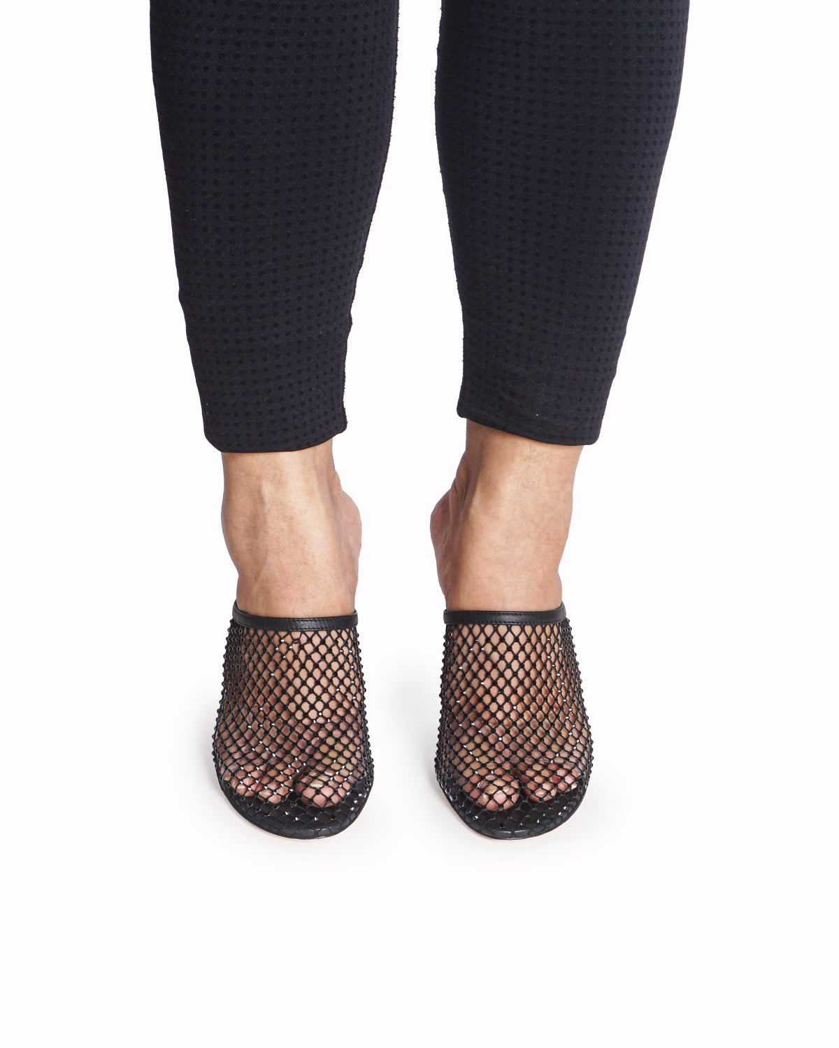 Bally Tyna Black Crystal Mesh Heel Mules