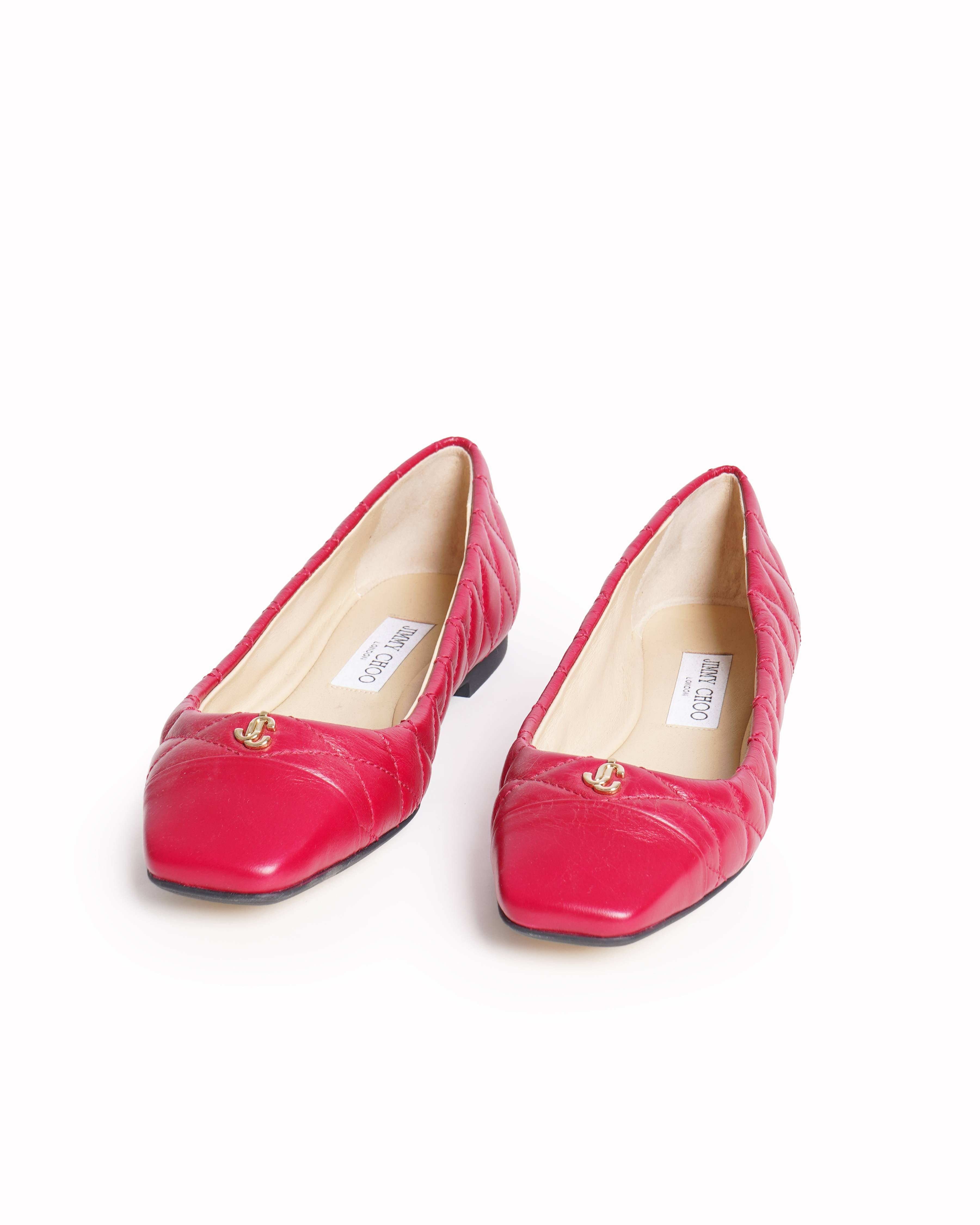 New Jimmy choo Leni raspberry quilted square toe ballet flat