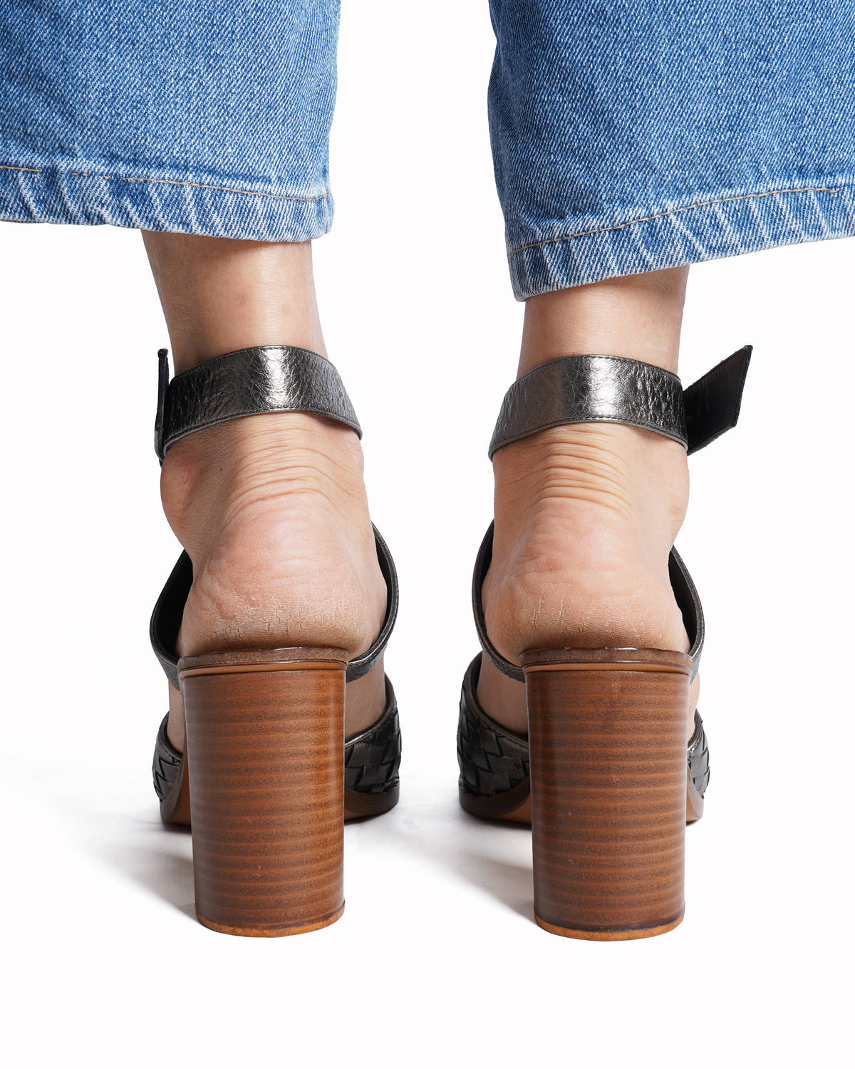 Bottega Veneta intrecciato metallic heels