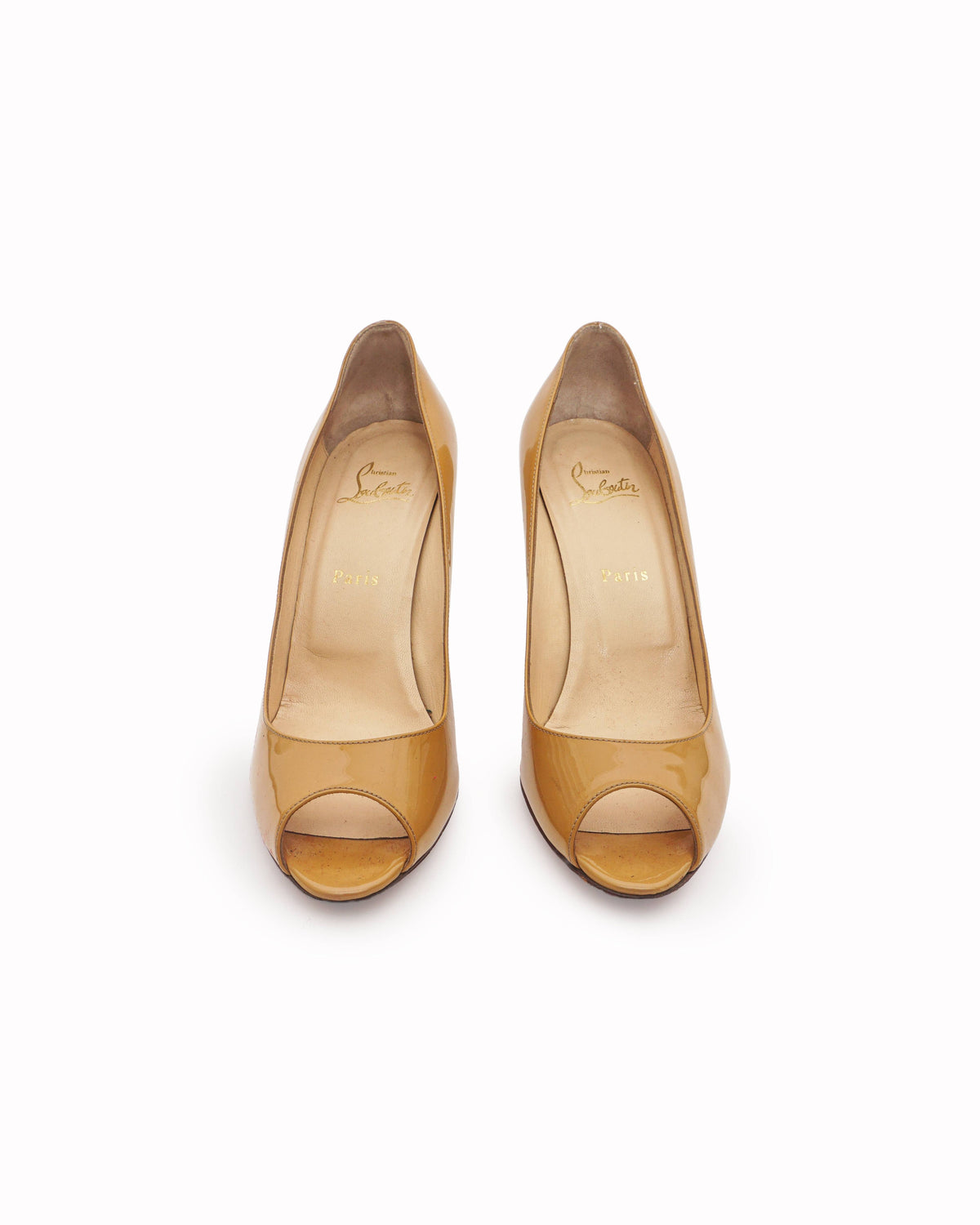 Christian Louboutin Beige Patent Leather Peep-Toe Pumps