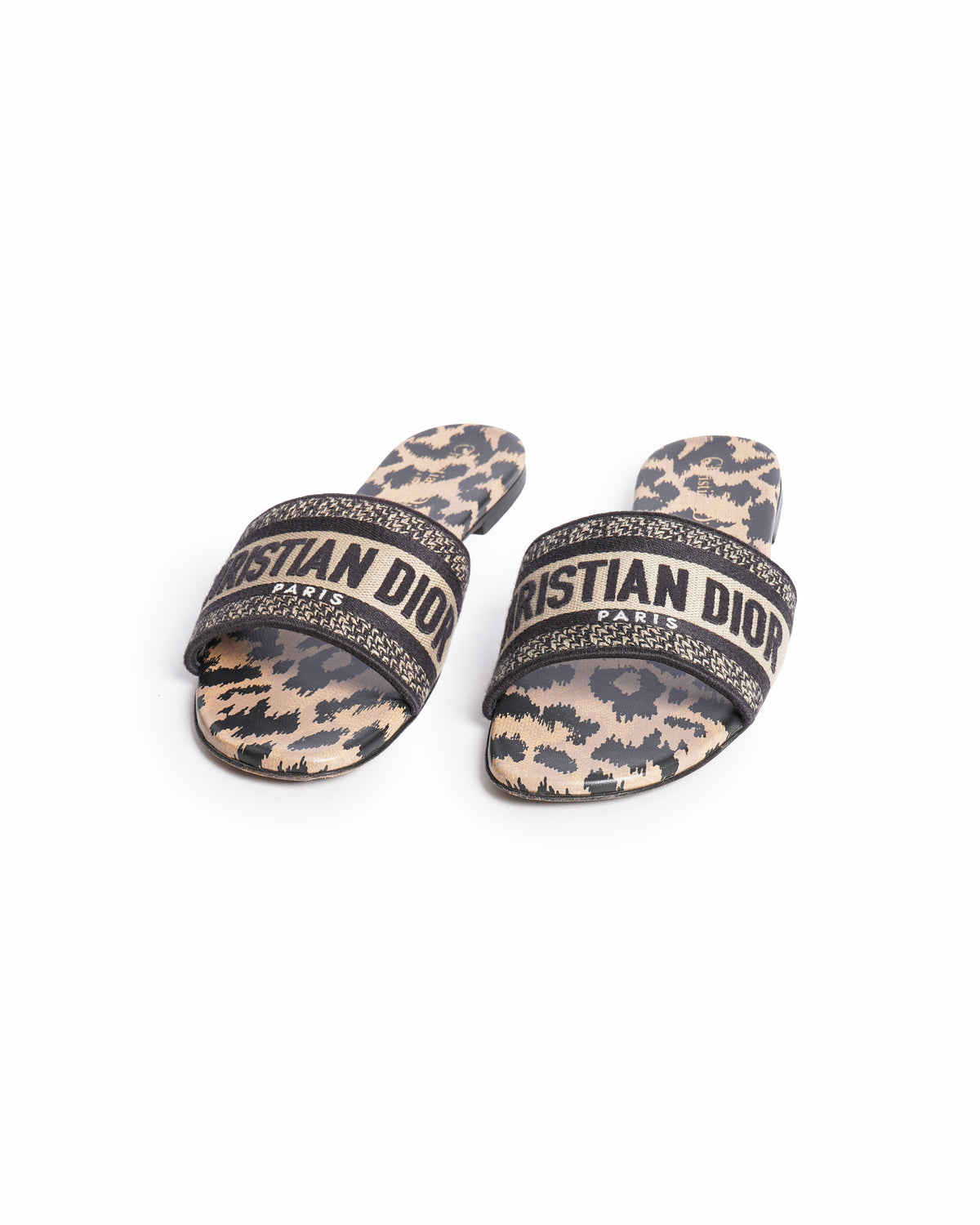 Dior Black/Beige Logo Embroidered Canvas Dway Flat Slides