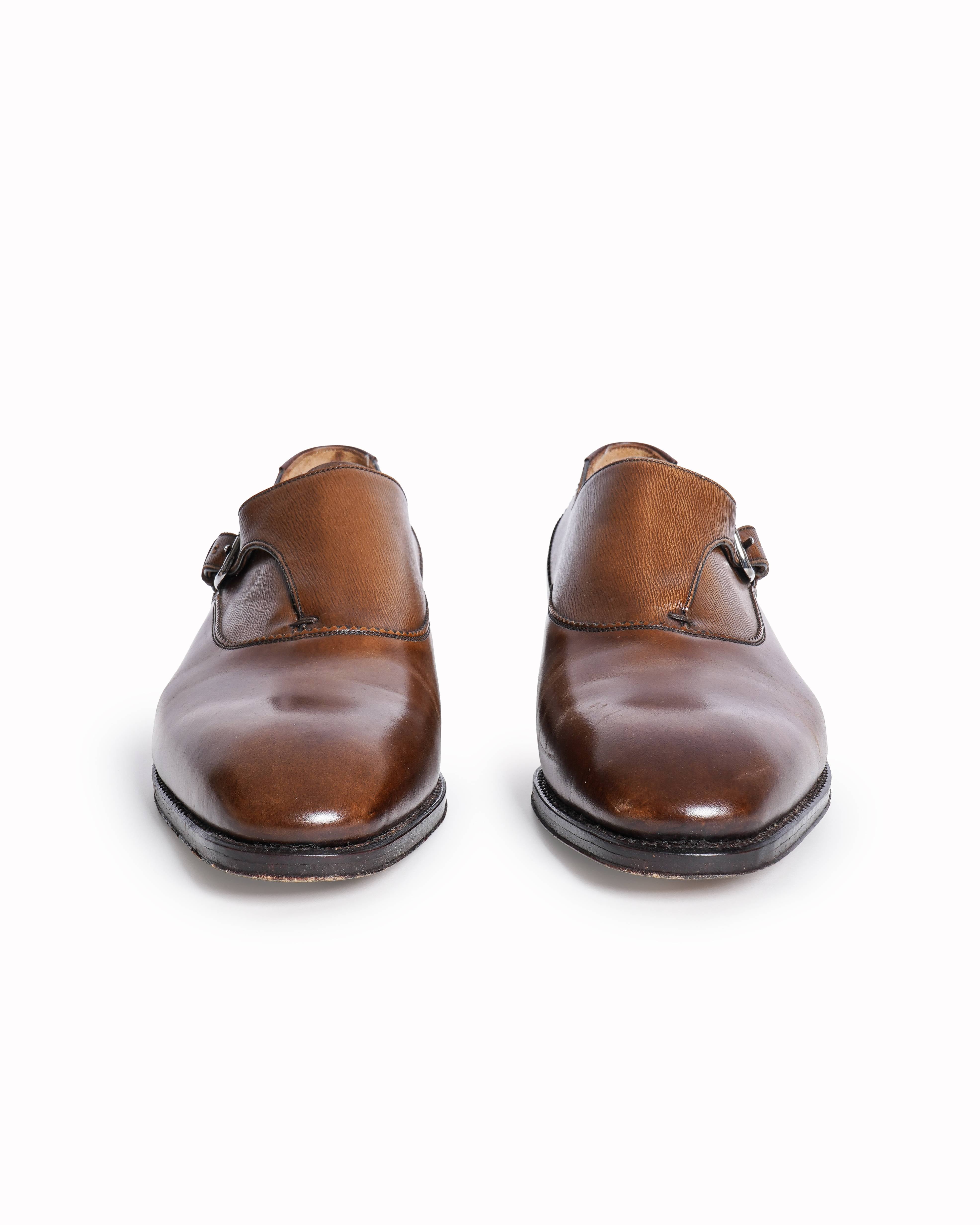 Salvatore Ferragamo Brown Leather Single Monk Strap Loafers