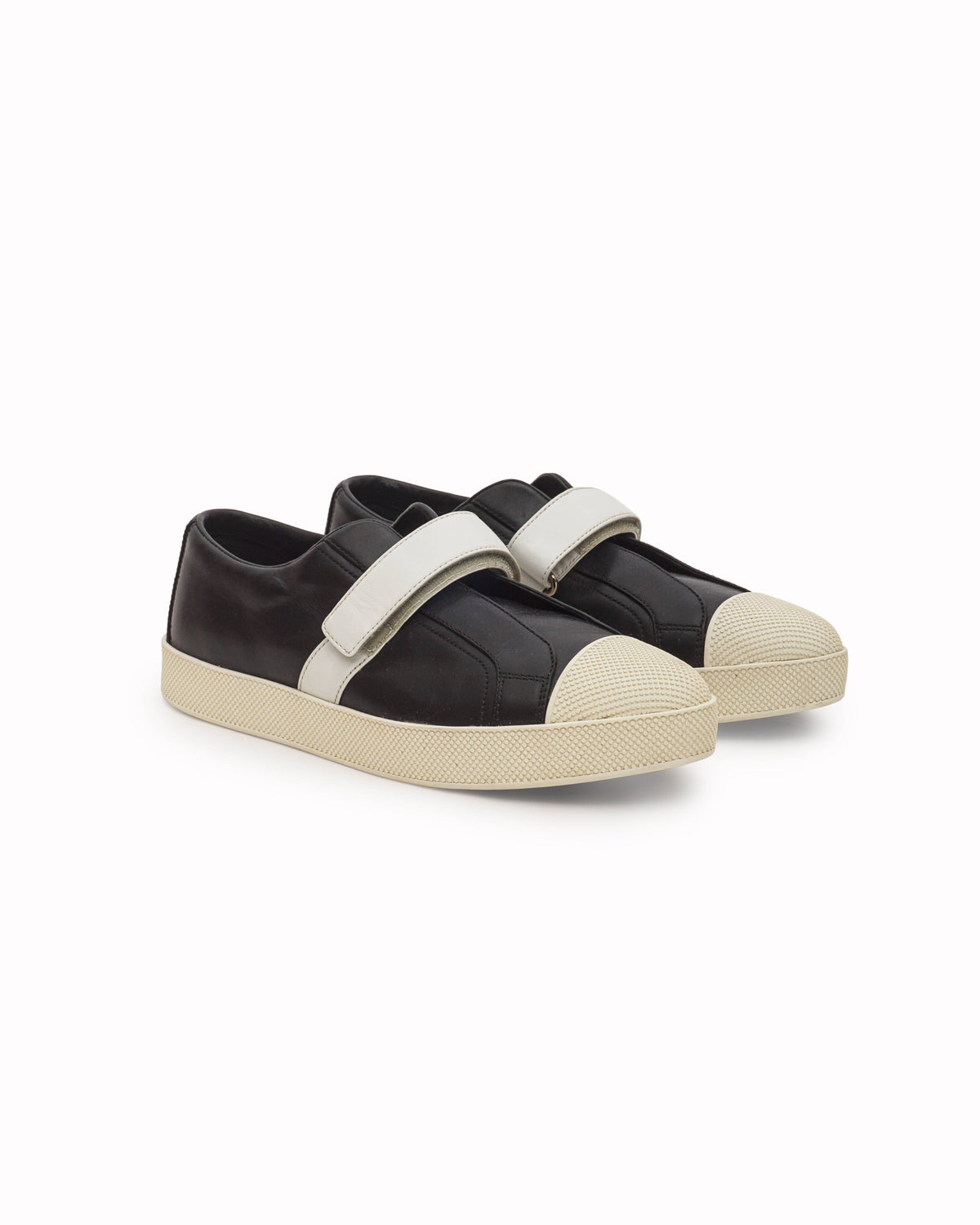 Prada Black Leather Strap Low-Top Sneakers