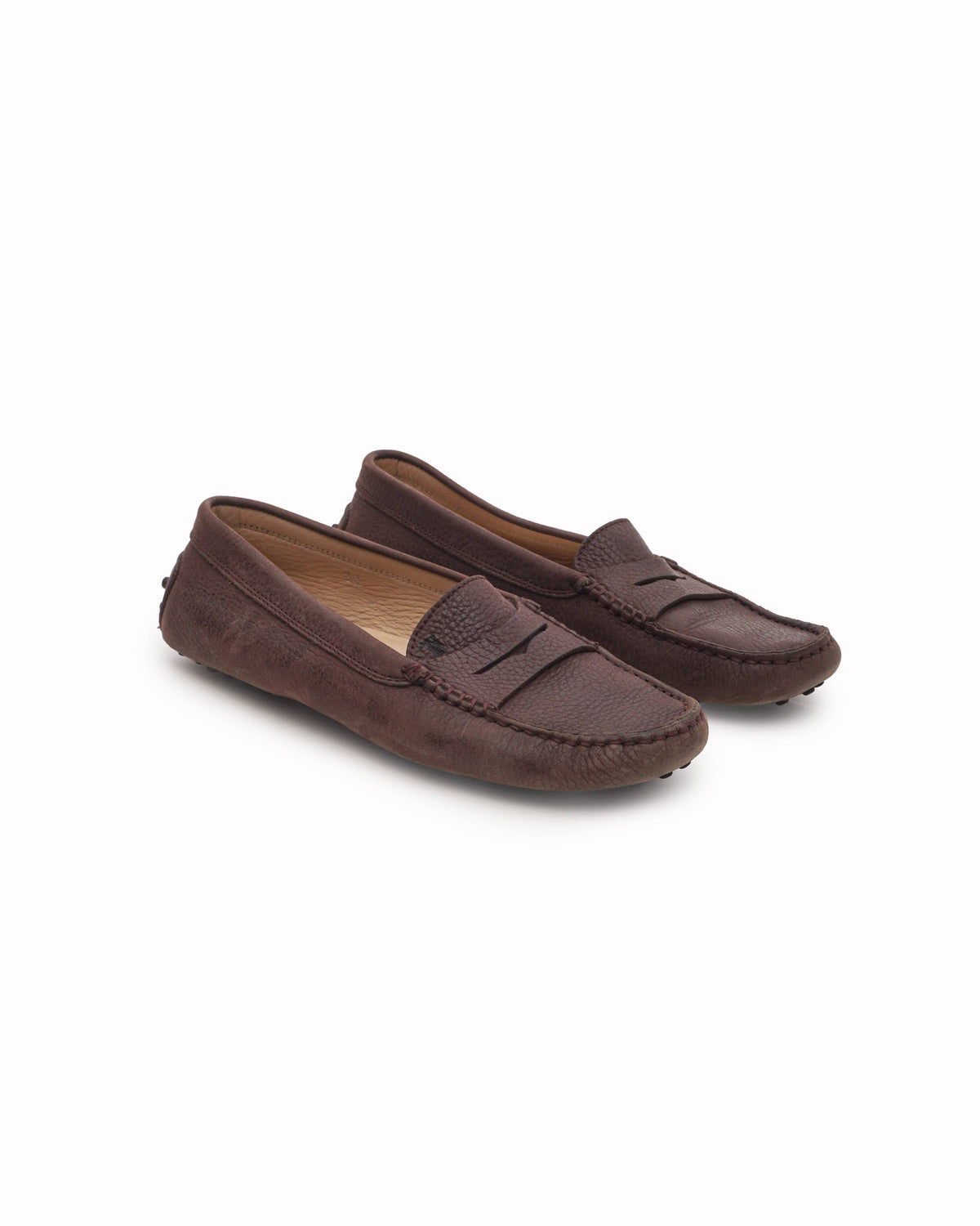 Tod's Brown Pebbled Leather Gommino Penny Loafers