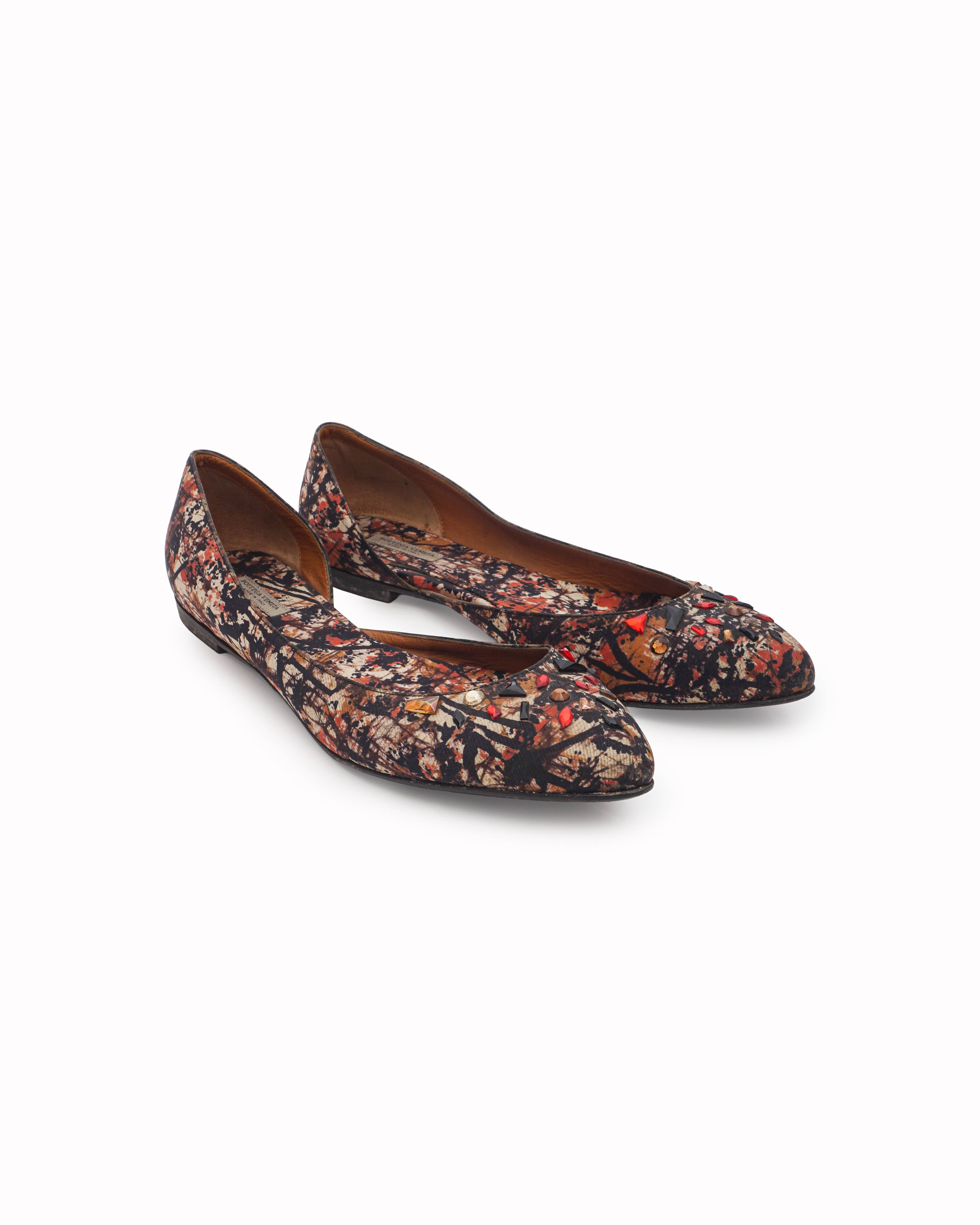Bottega Veneta Printed Pattern Embellished Pointed-Toe Flats