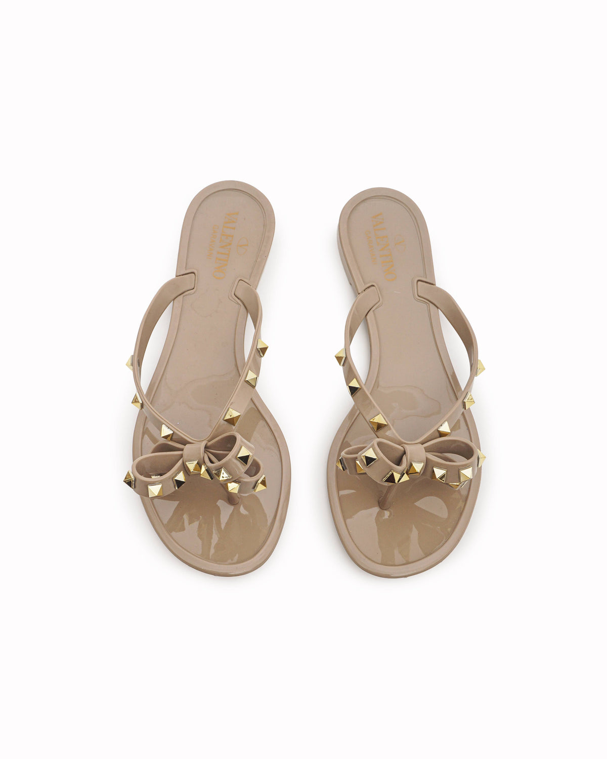 Valentino Garavani Beige Rockstud Rubber Thong Sandals
