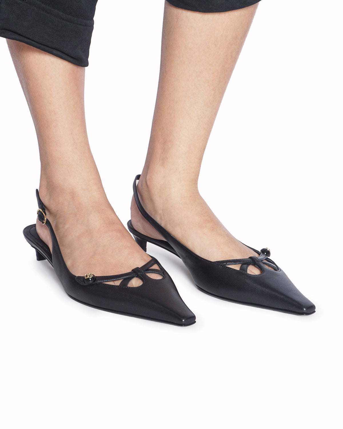 Dolce & Gabbana Black Leather Cutout DG Logo Slingback Pumps