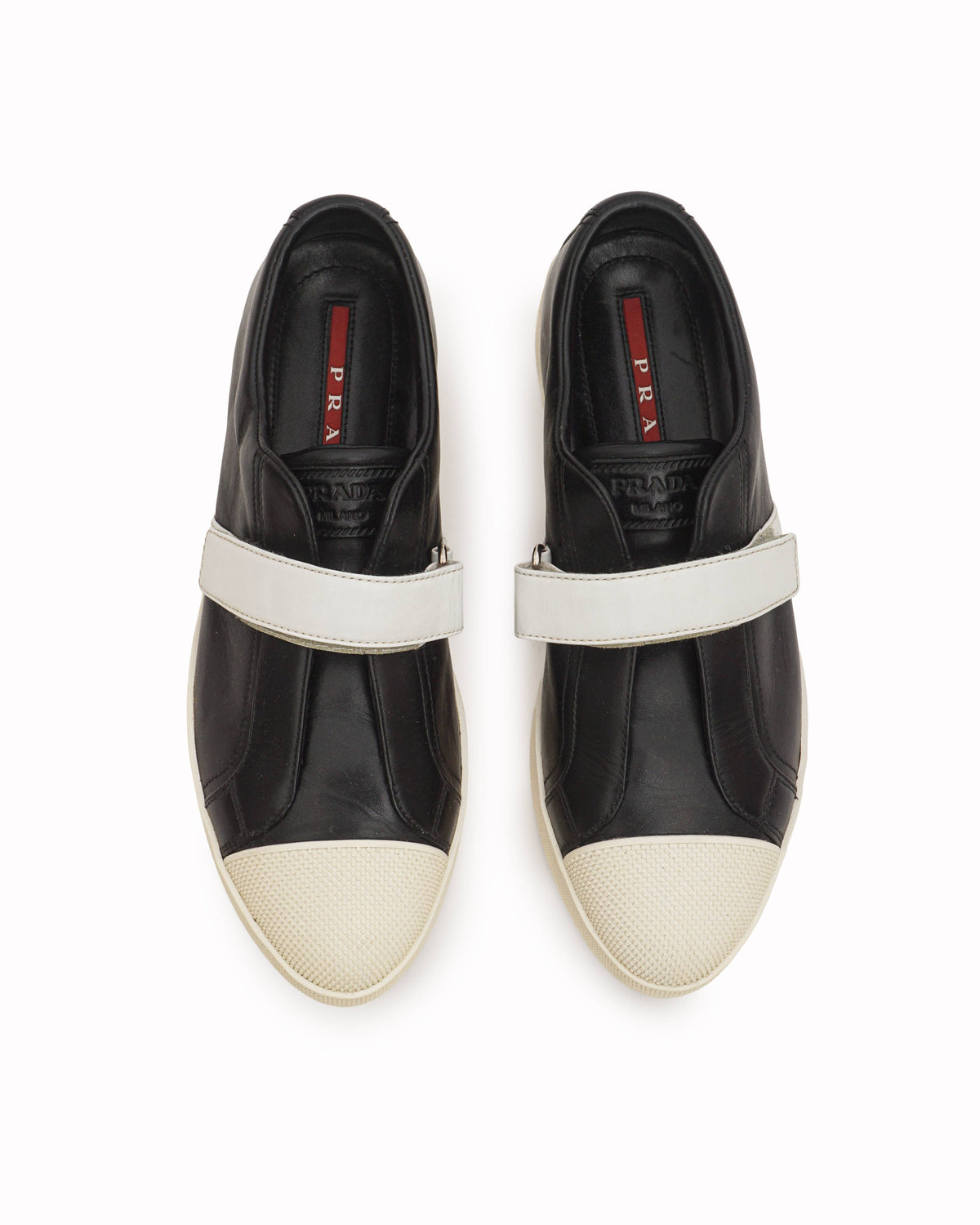 Prada Black Leather Strap Low-Top Sneakers