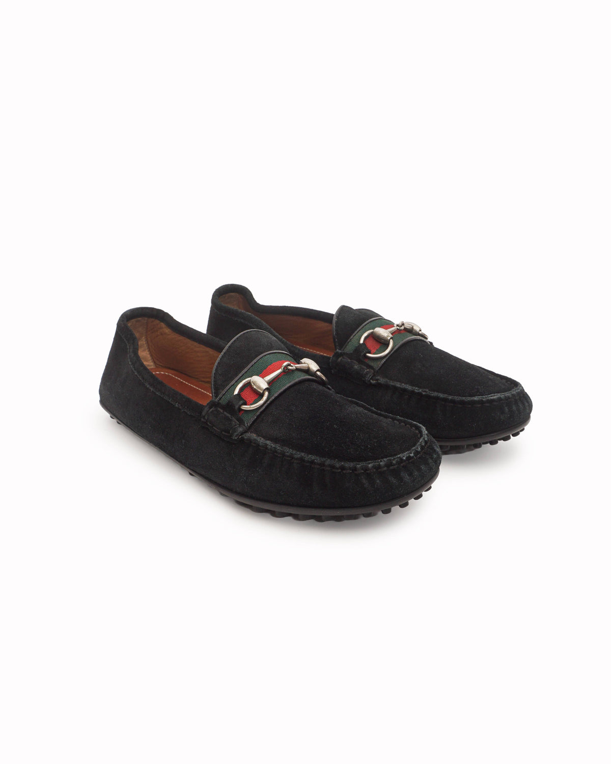 Gucci Black Suede Horsebit Web Driver Loafers