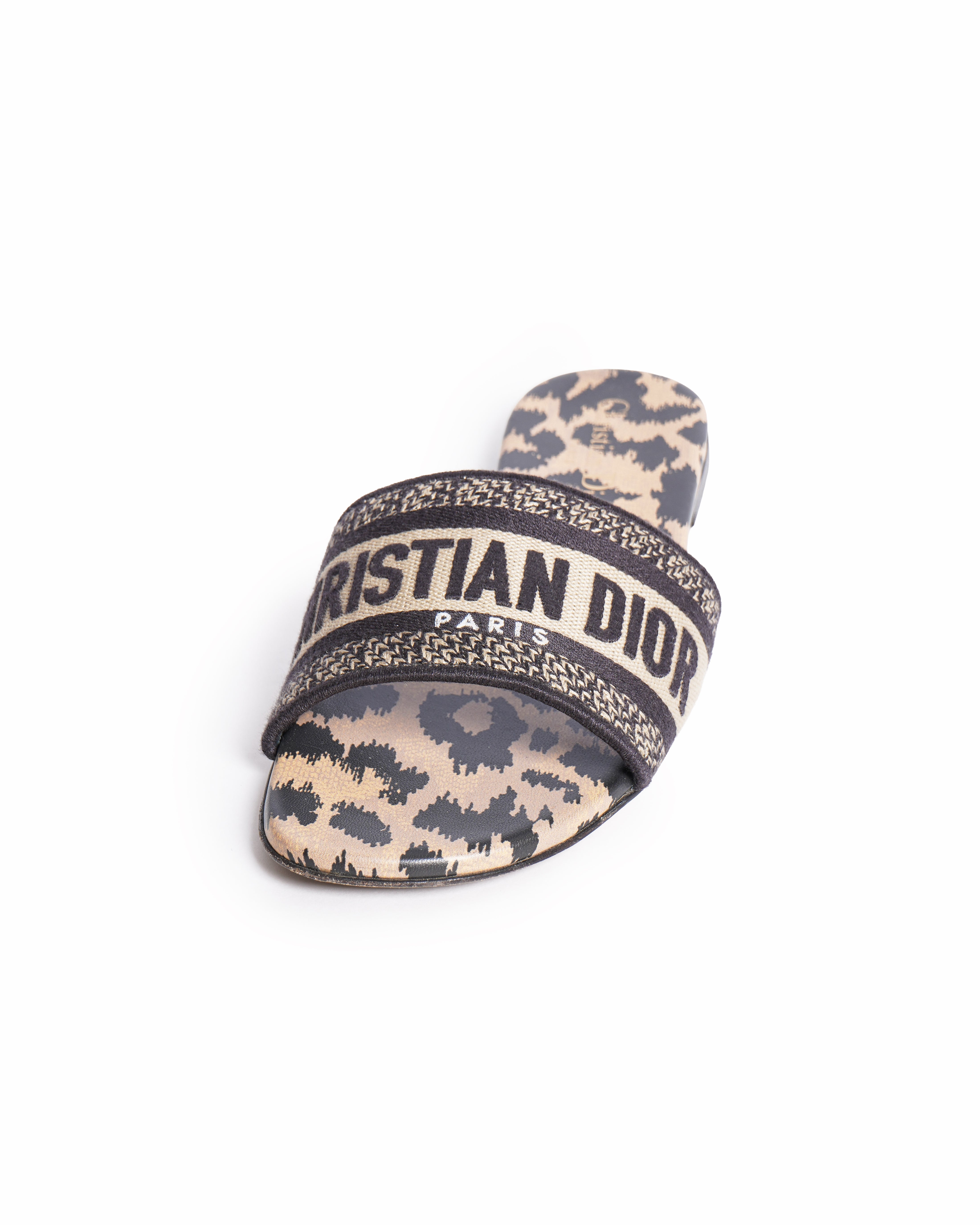 Dior Black/Beige Logo Embroidered Canvas Dway Flat Slides