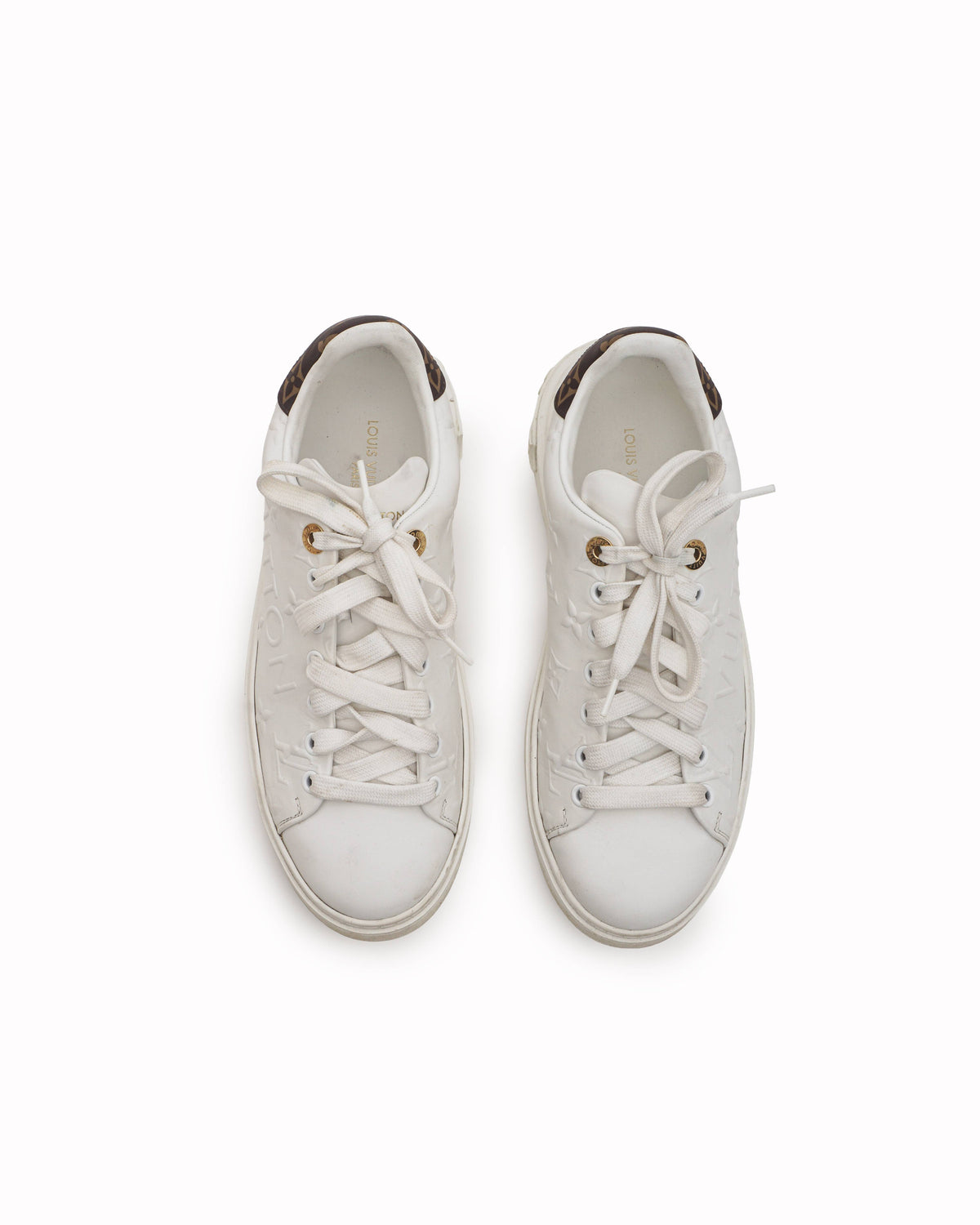 Louis Vuitton White Leather Debossed Monogram Time Out Sneakers