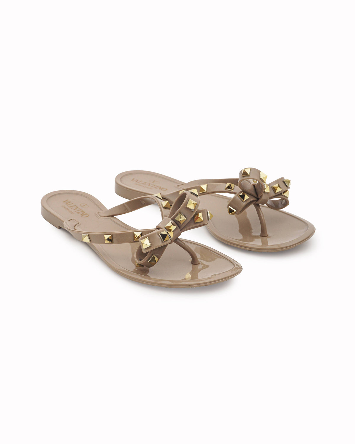 Valentino Garavani Beige Rockstud Rubber Thong Sandals