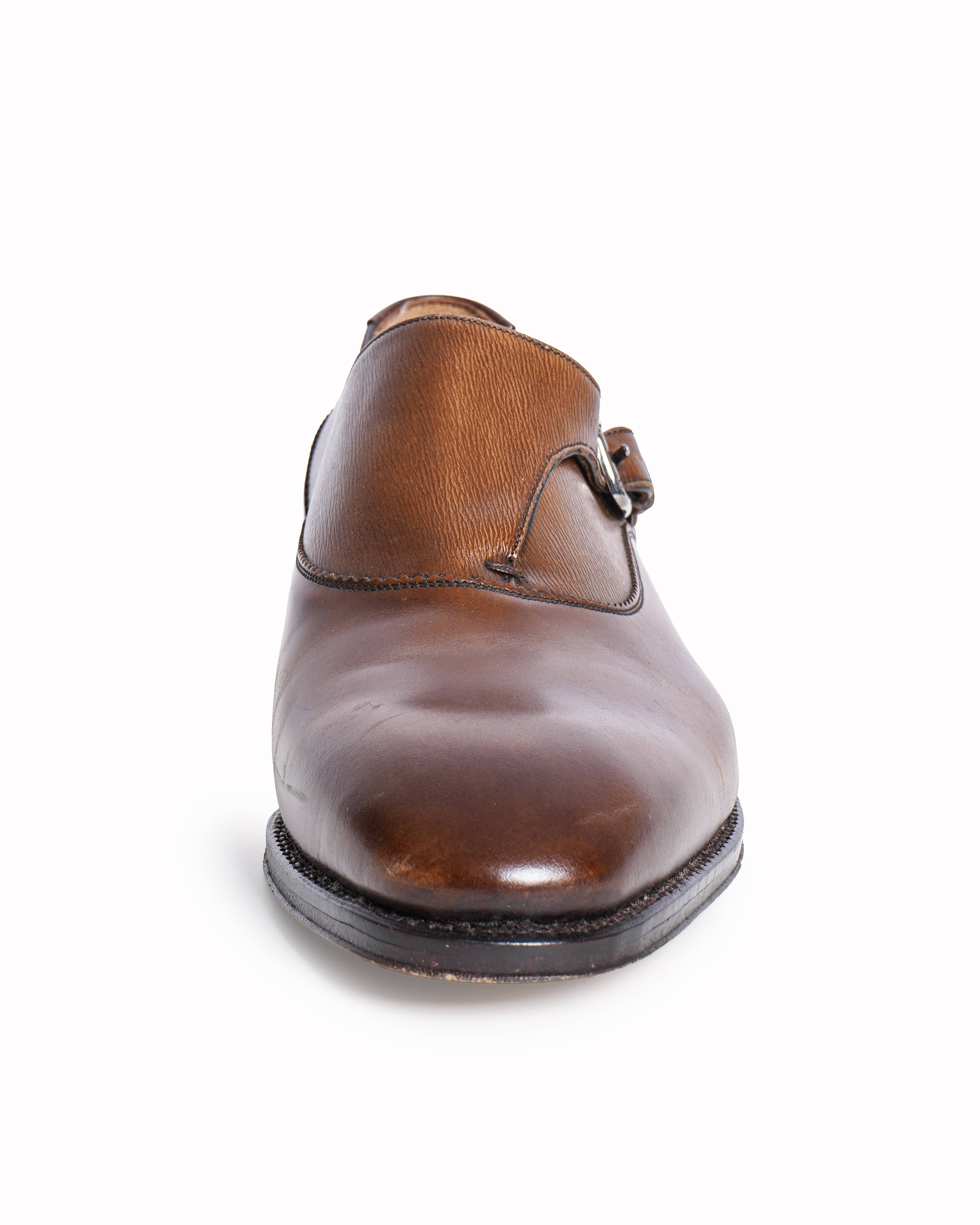 Salvatore Ferragamo Brown Leather Single Monk Strap Loafers