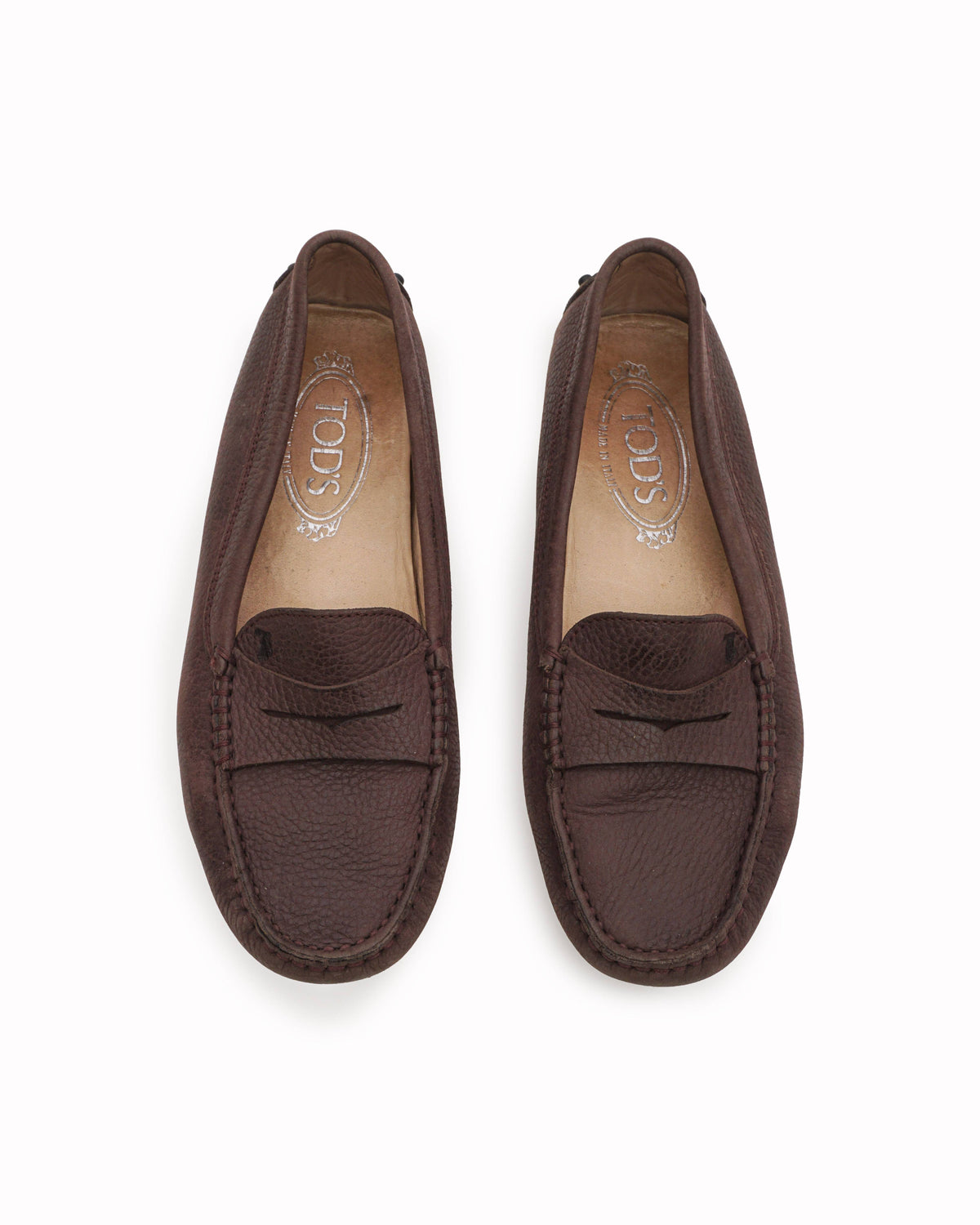 Tod's Brown Pebbled Leather Gommino Penny Loafers