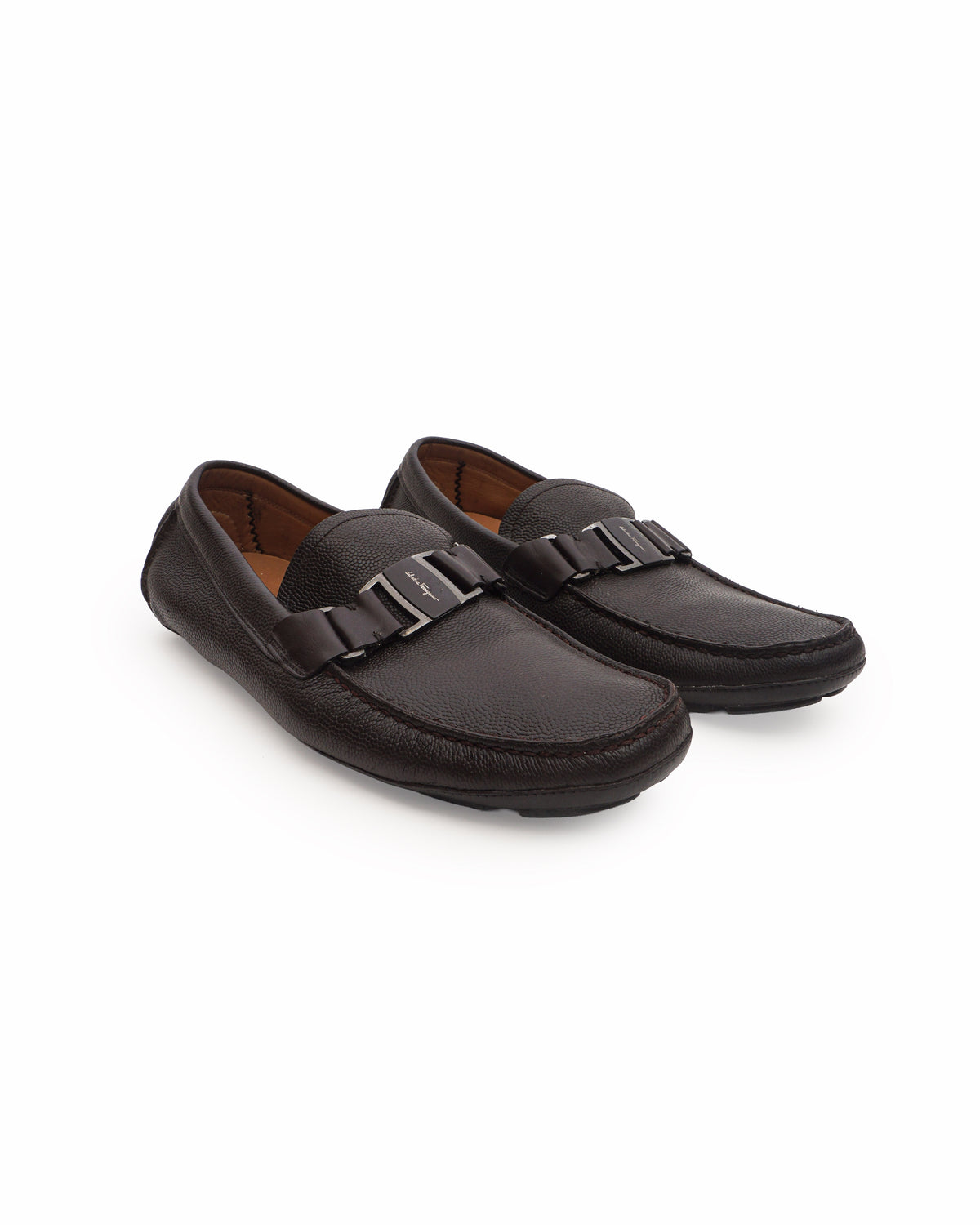 Salvatore Ferragamo Dark Brown Leather Parigi Gancini Drivers