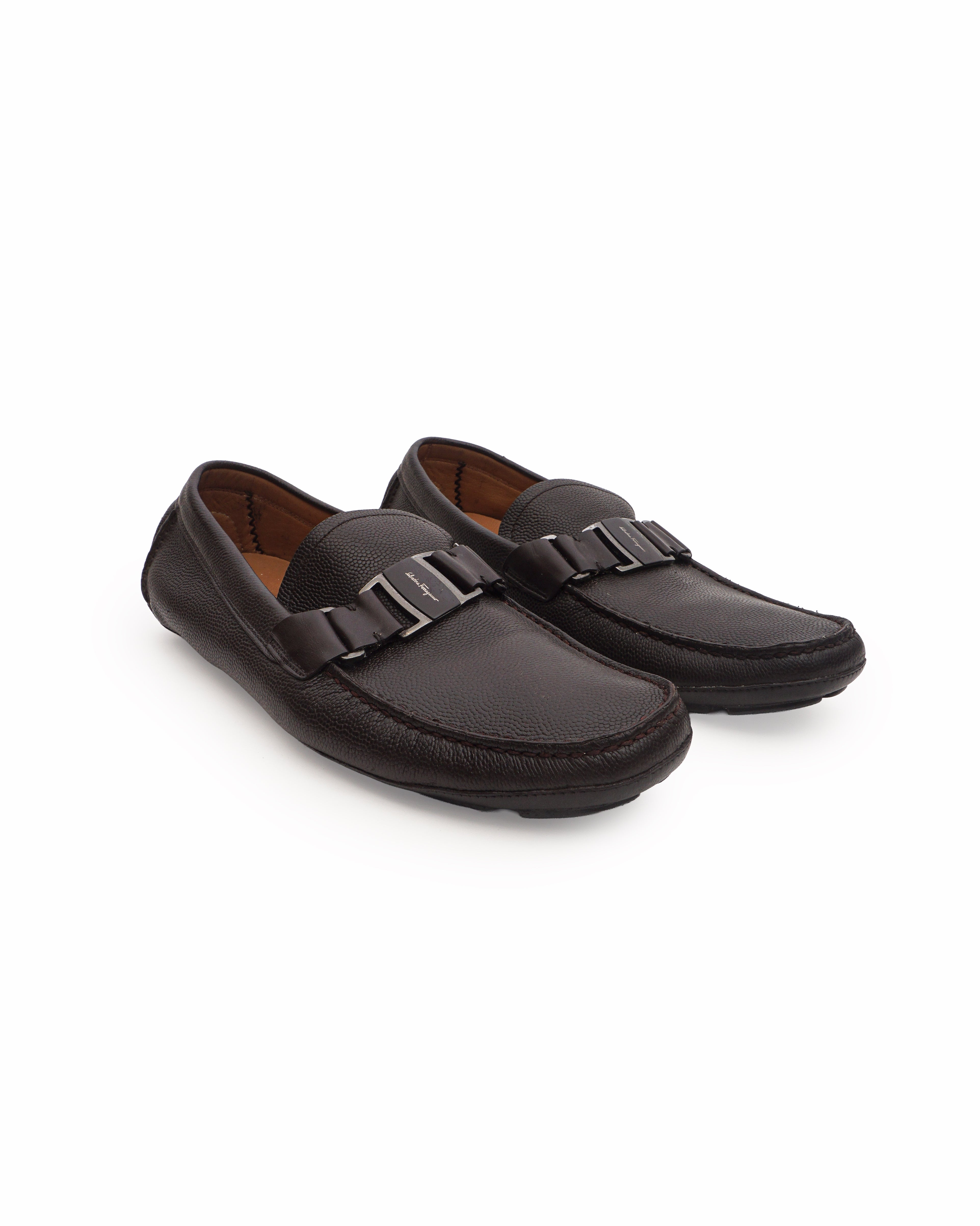 Salvatore Ferragamo Dark Brown Leather Parigi Gancini Drivers