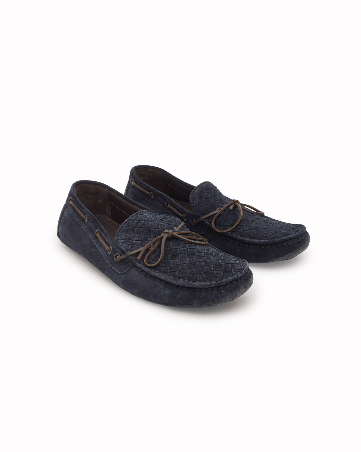 Bottega Veneta Navy Intrecciato Suede Driver Loafers