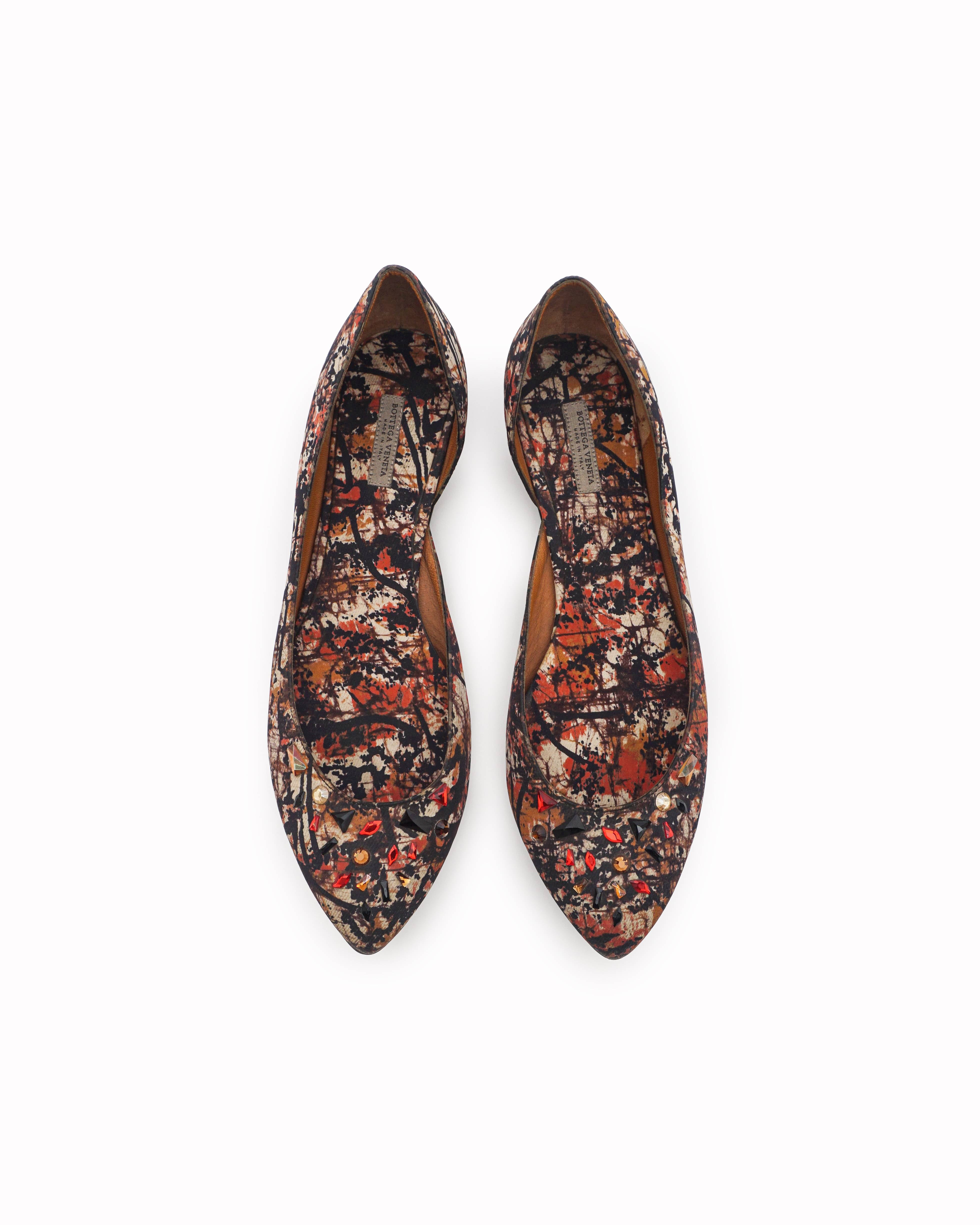 Bottega Veneta Printed Pattern Embellished Pointed-Toe Flats