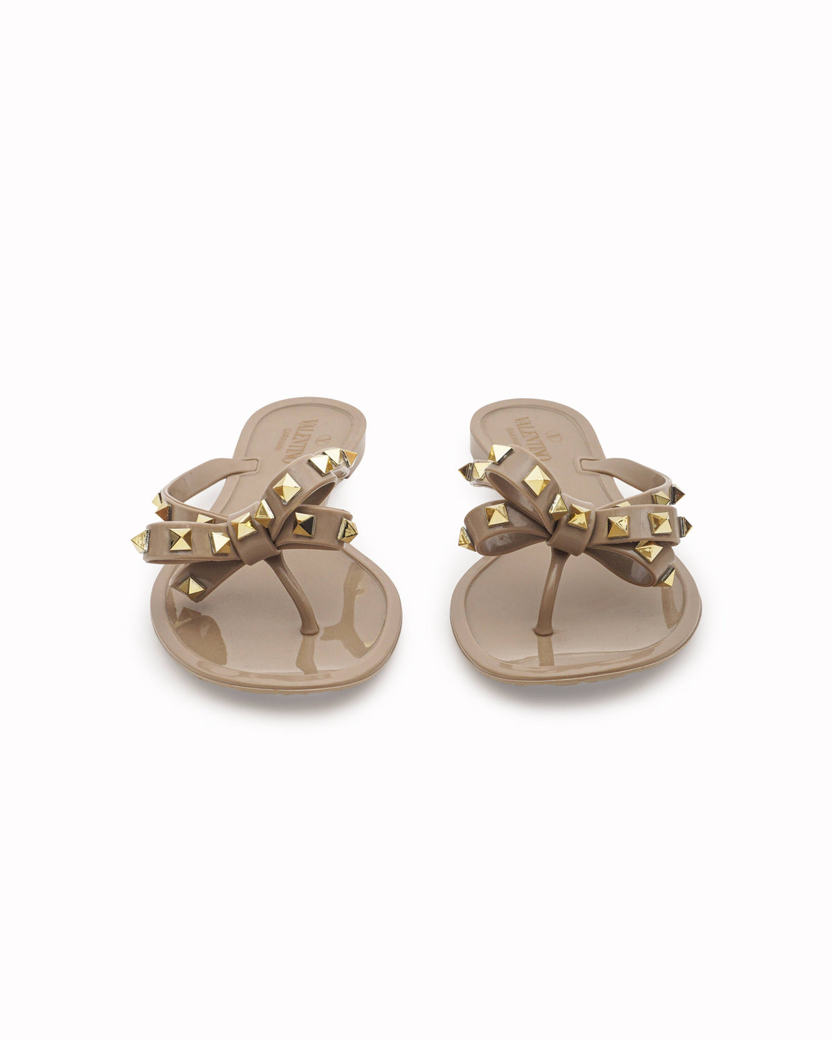 Valentino Garavani Beige Rockstud Rubber Thong Sandals