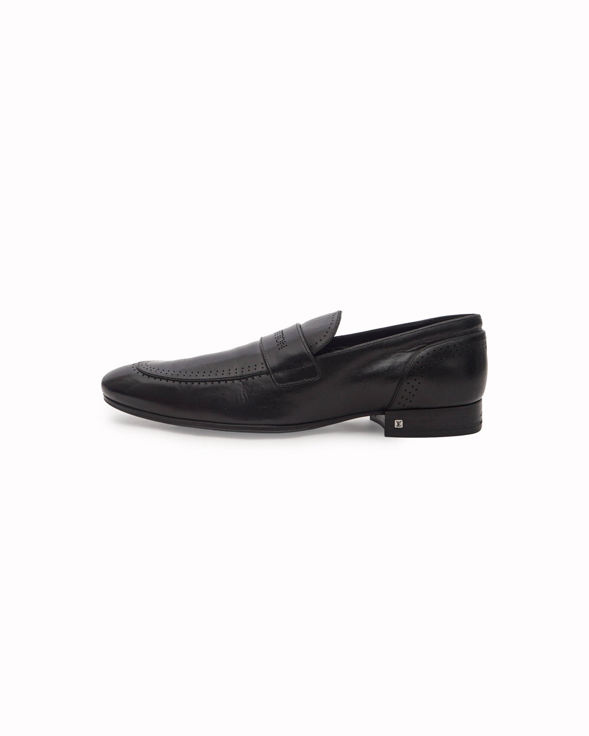 Louis Vuitton Black Leather Perforated Logo Loafers