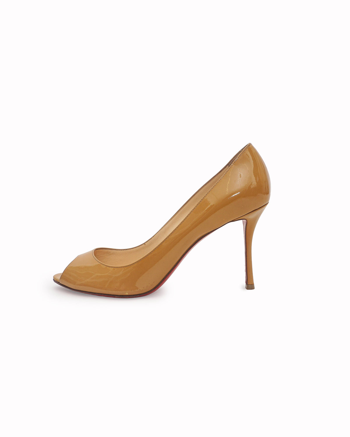 Christian Louboutin Beige Patent Leather Peep-Toe Pumps
