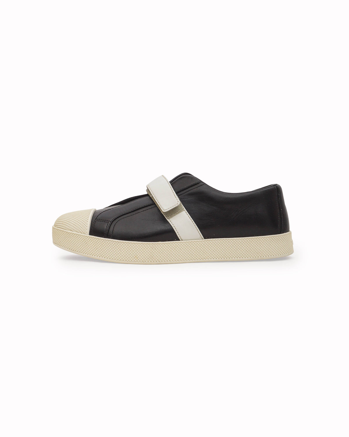 Prada Black Leather Strap Low-Top Sneakers